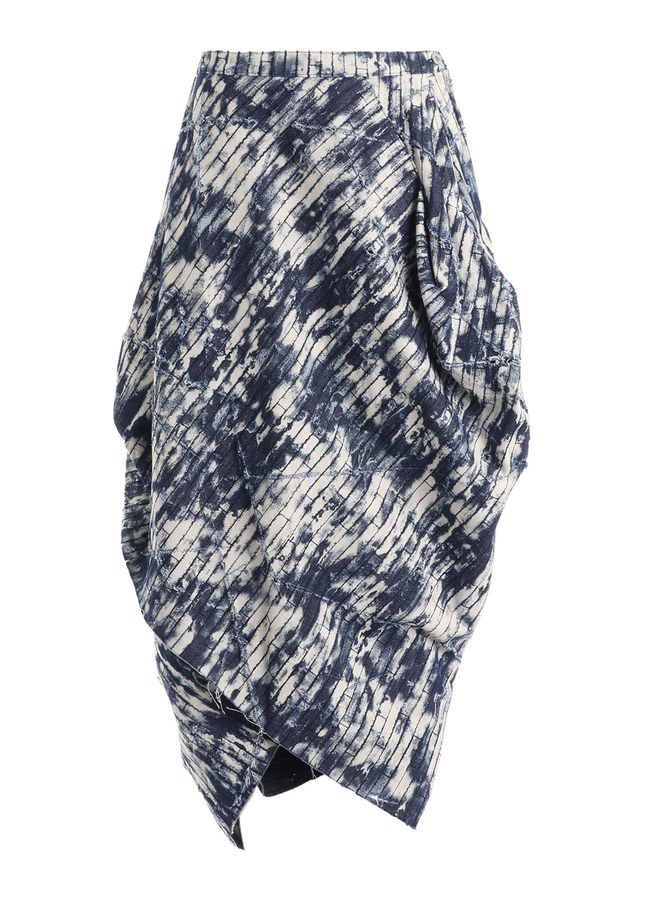 DAMAGED DENIM DRAPED SKIRT