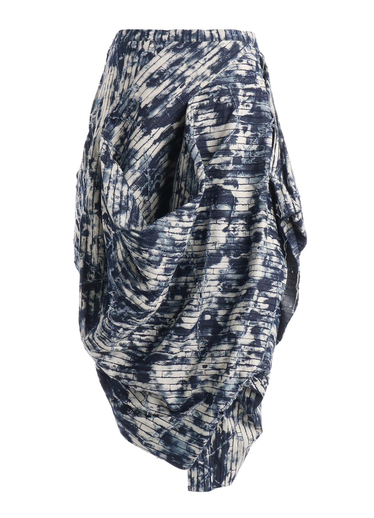 DAMAGED DENIM DRAPED SKIRT