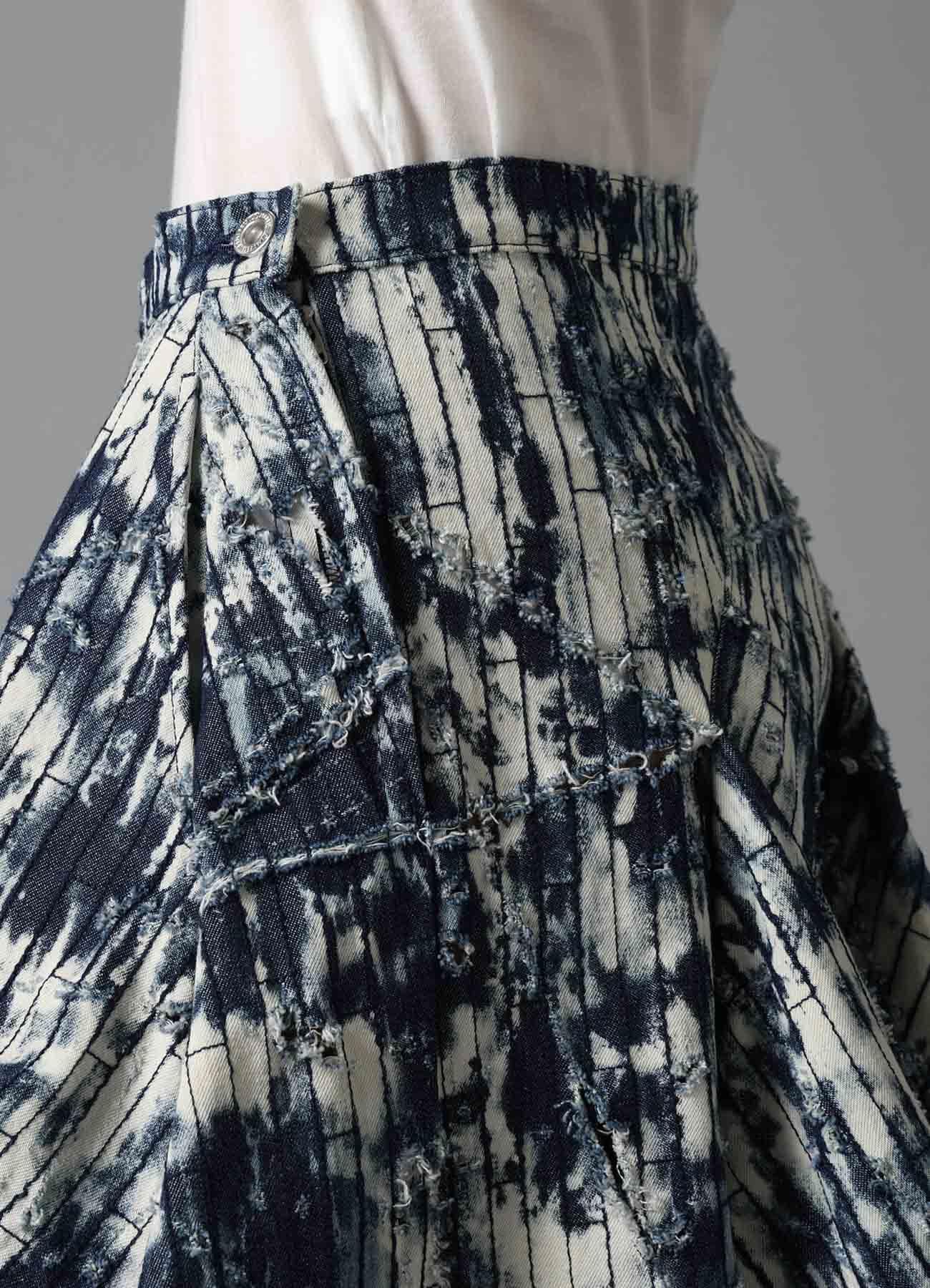 DAMAGED DENIM DRAPED SKIRT