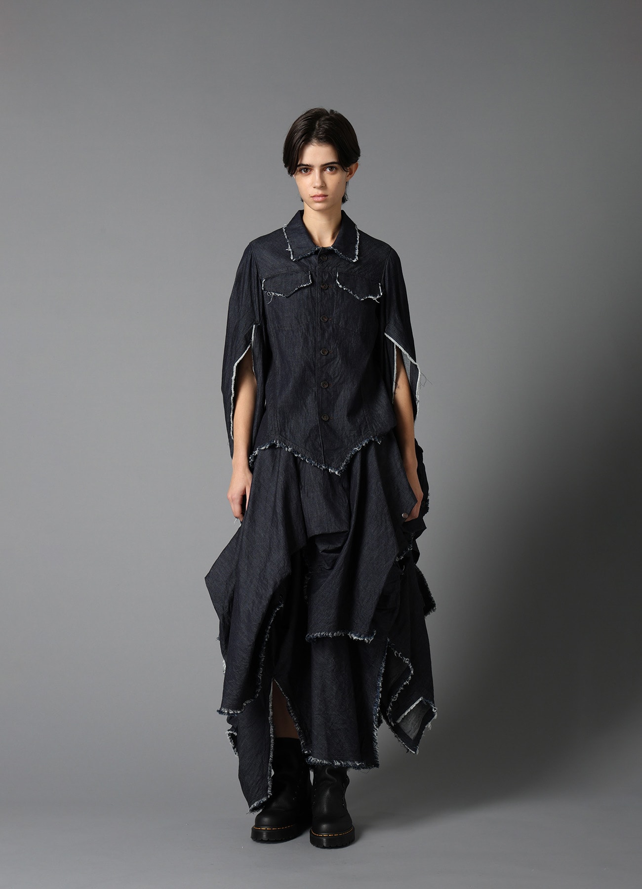 6oz DENIM DESIGNED HEM LAYERED SKIRT