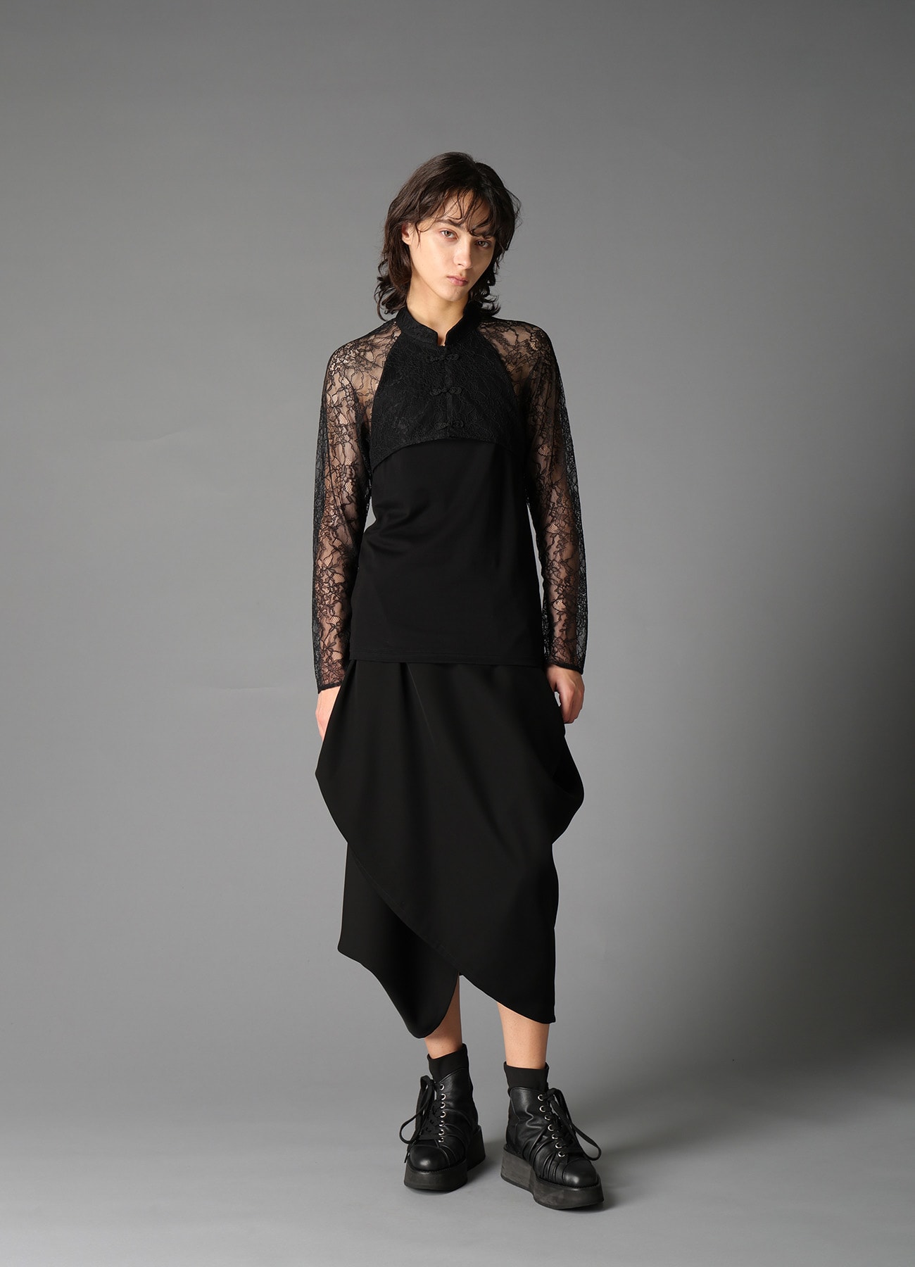 FLOWER LACE+SIGLE JERSEY LACE COMBI TEE