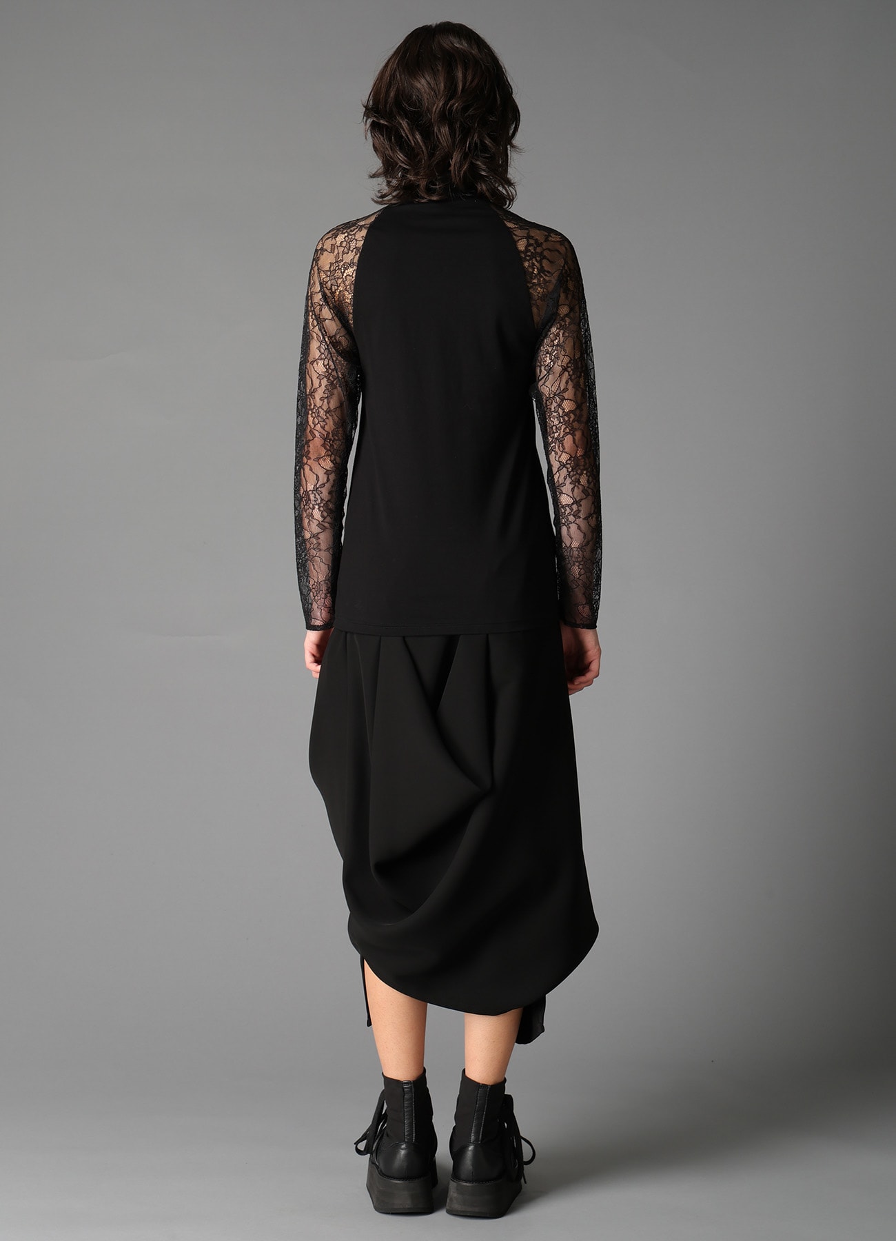 FLOWER LACE+SIGLE JERSEY LACE COMBI TEE