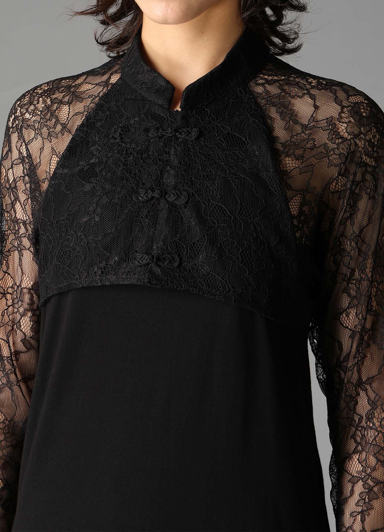 FLOWER LACE+SIGLE JERSEY LACE COMBI TEE