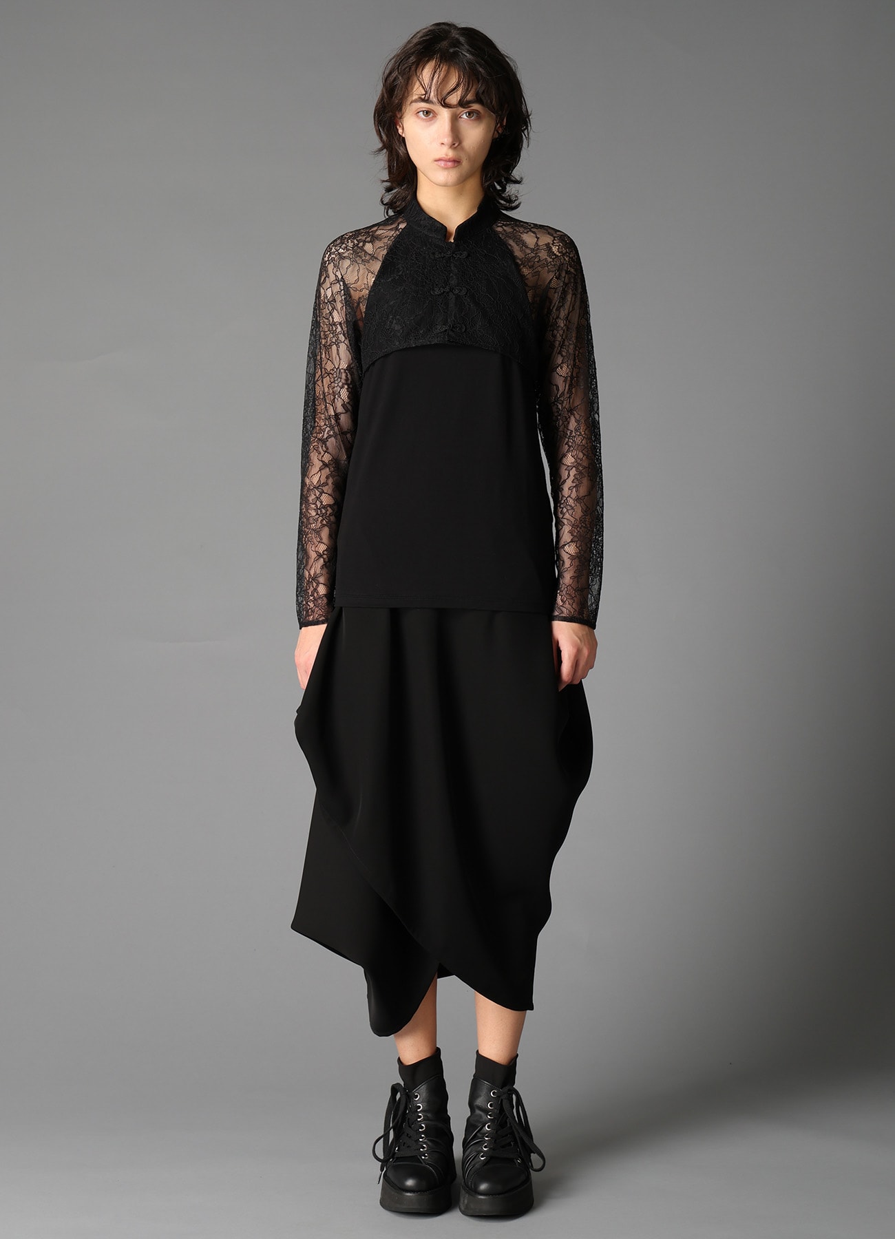 FLOWER LACE+SIGLE JERSEY LACE COMBI TEE