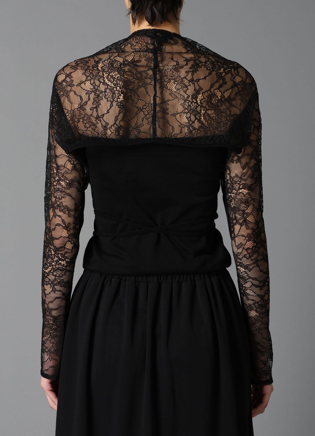 FLOWER LACE+SIGLE JERSEY SLEEVE SLIT BOLERO