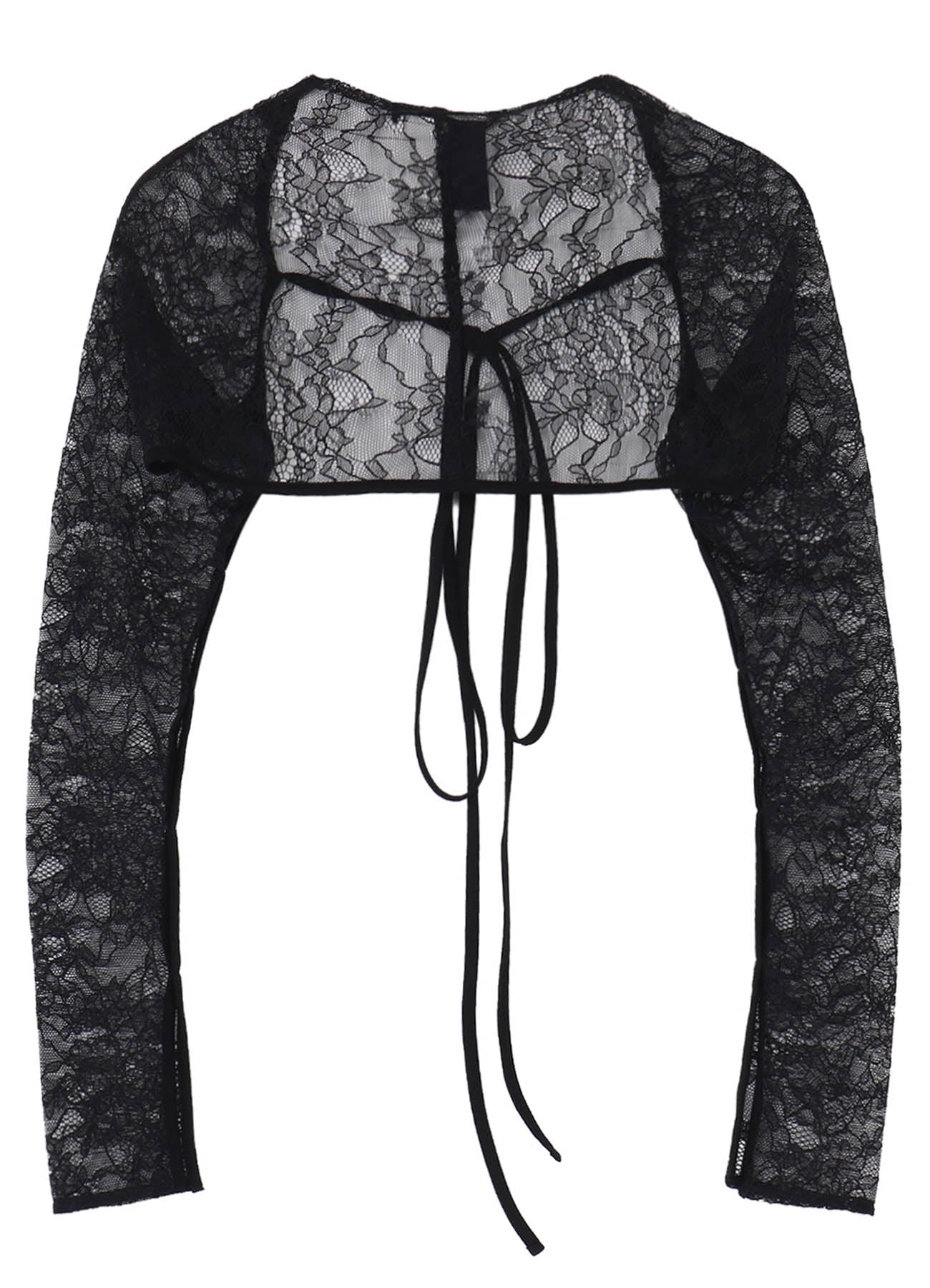 FLOWER LACE+SIGLE JERSEY SLEEVE SLIT BOLERO