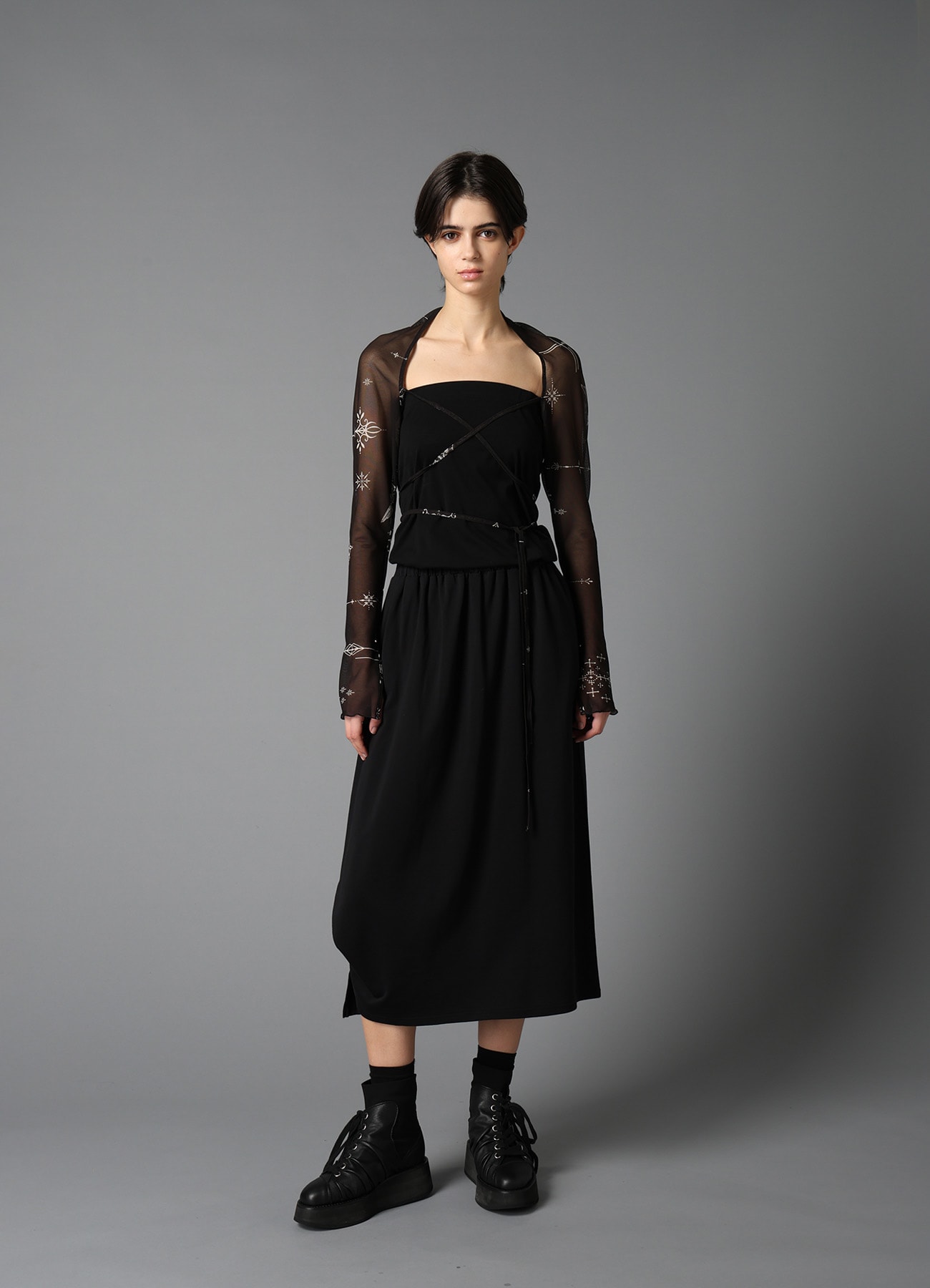 TATTOO PRINTED TULLE SLEEVE SLIT BOLERO