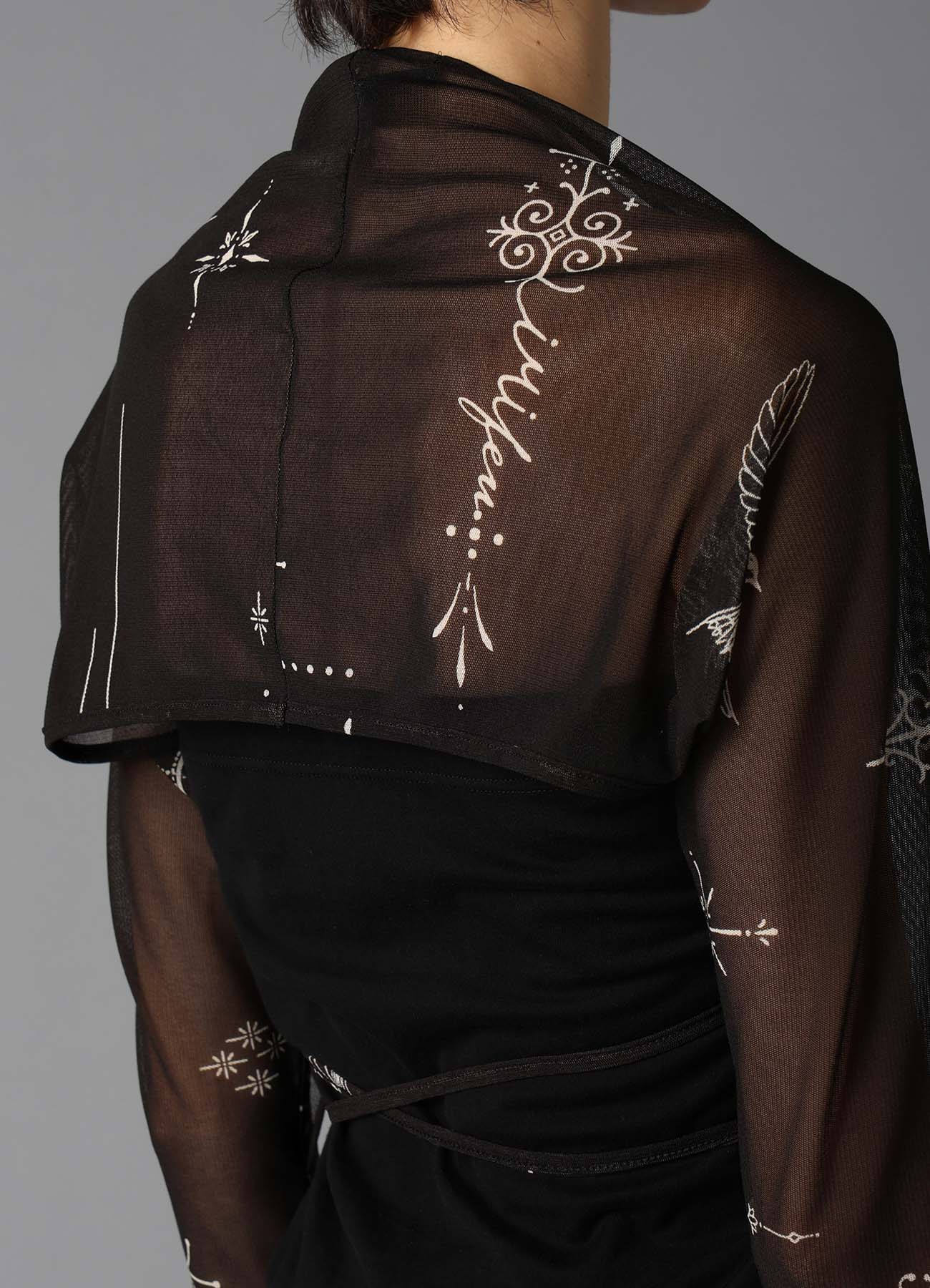 TATTOO PRINTED TULLE SLEEVE SLIT BOLERO