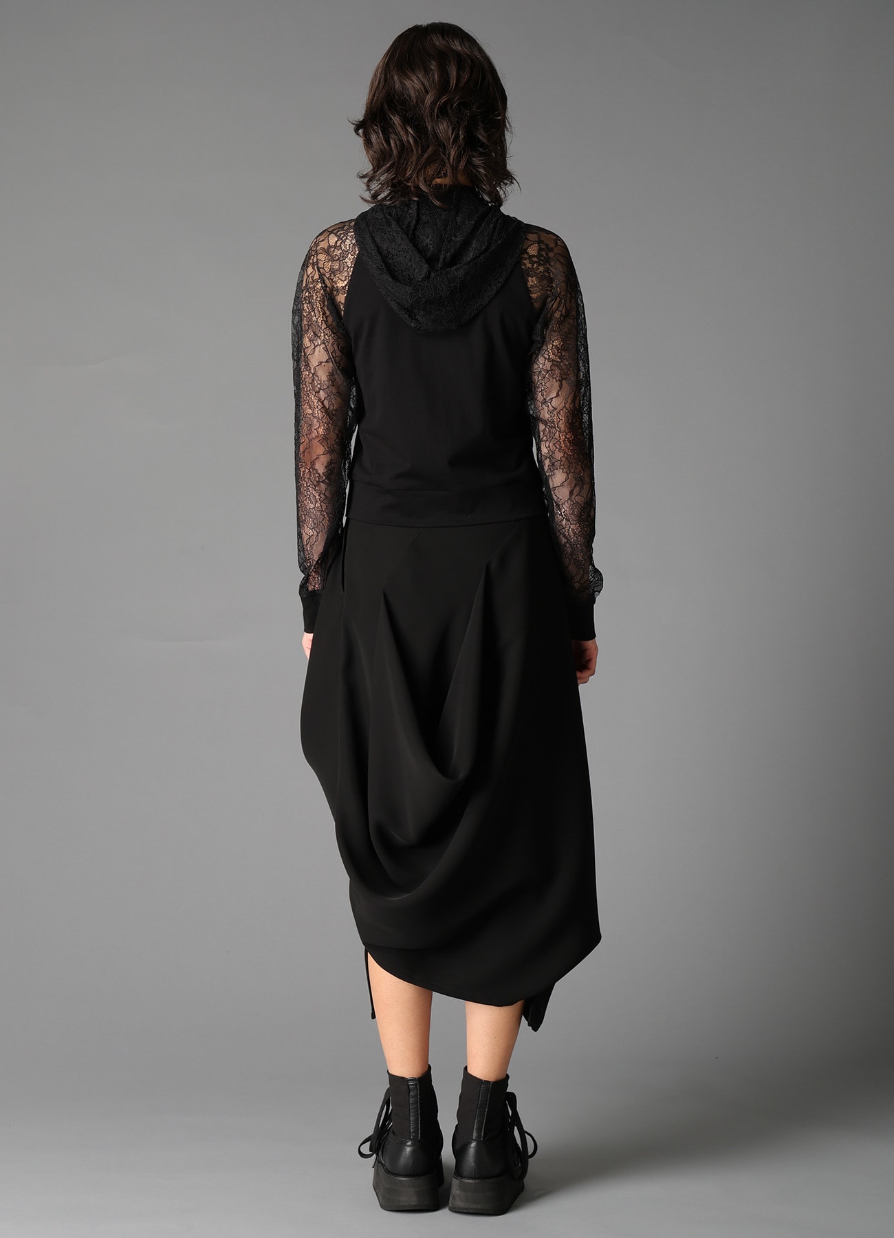 FLOWER LACE+SIGLE JERSEY RAGLAN HOODIE