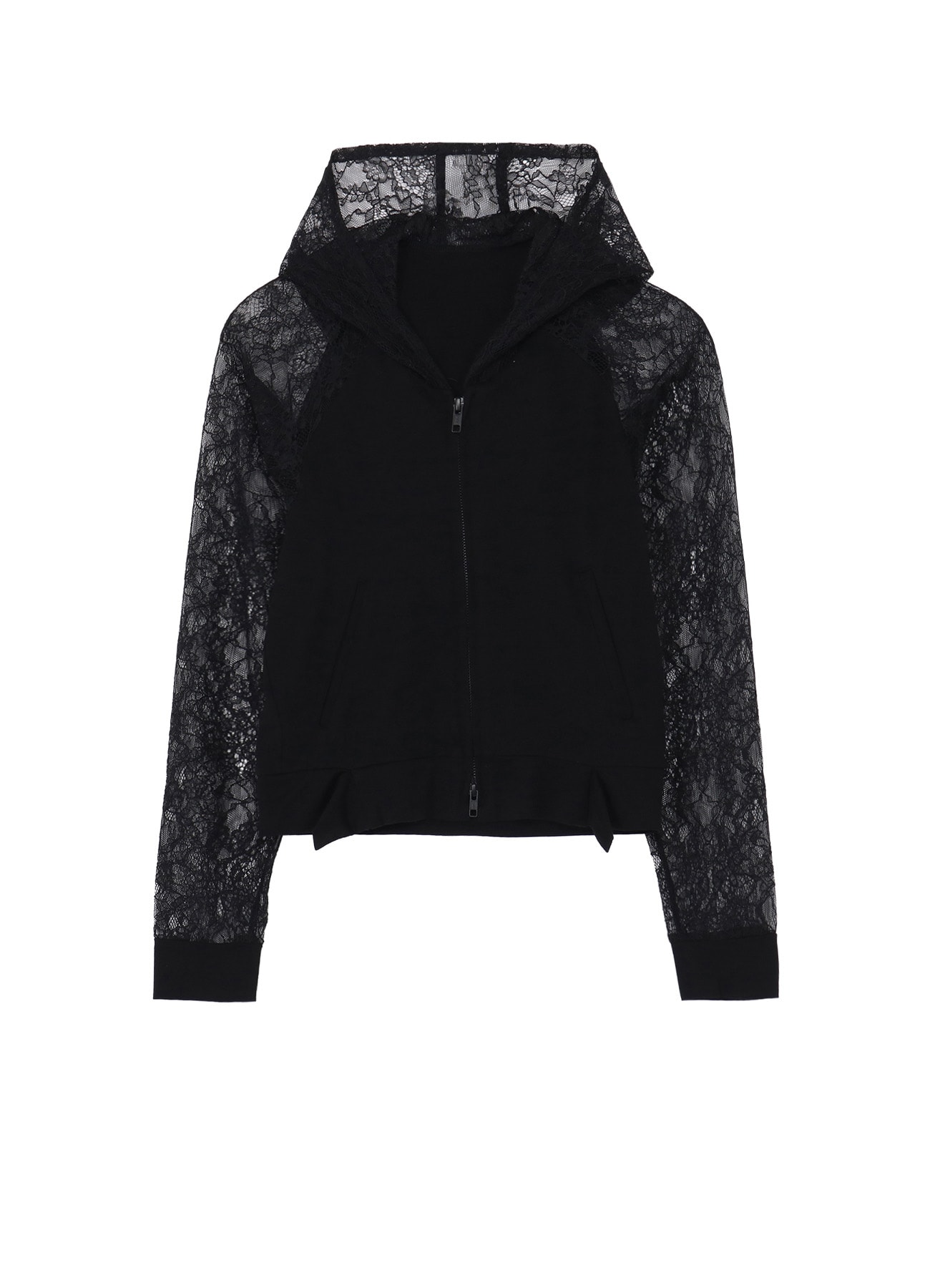 FLOWER LACE+SIGLE JERSEY RAGLAN HOODIE