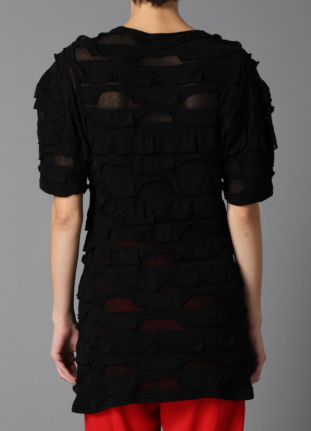 FRILL JACQUARD PANEL DESIGN LONG SLEEVE TEE