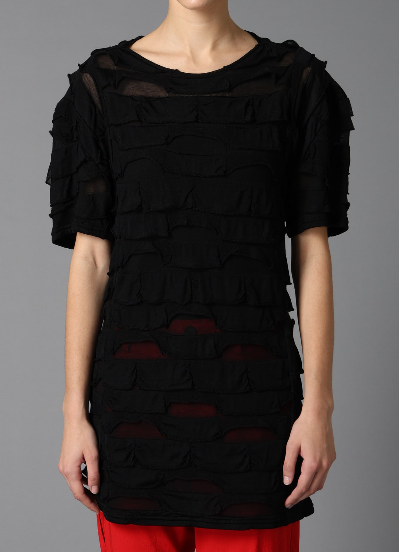 FRILL JACQUARD PANEL DESIGN LONG SLEEVE TEE