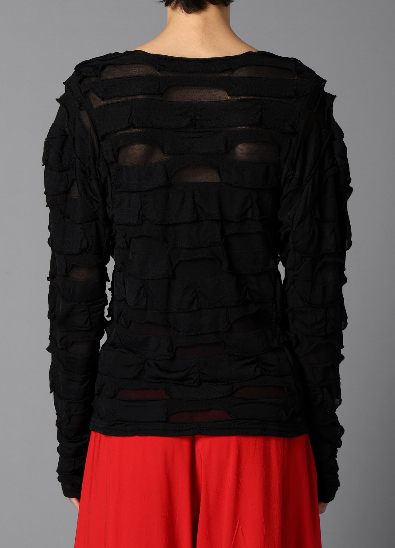 FRILLED JACQUARD  PANEL DESIGN LONG SLEEVE TEE