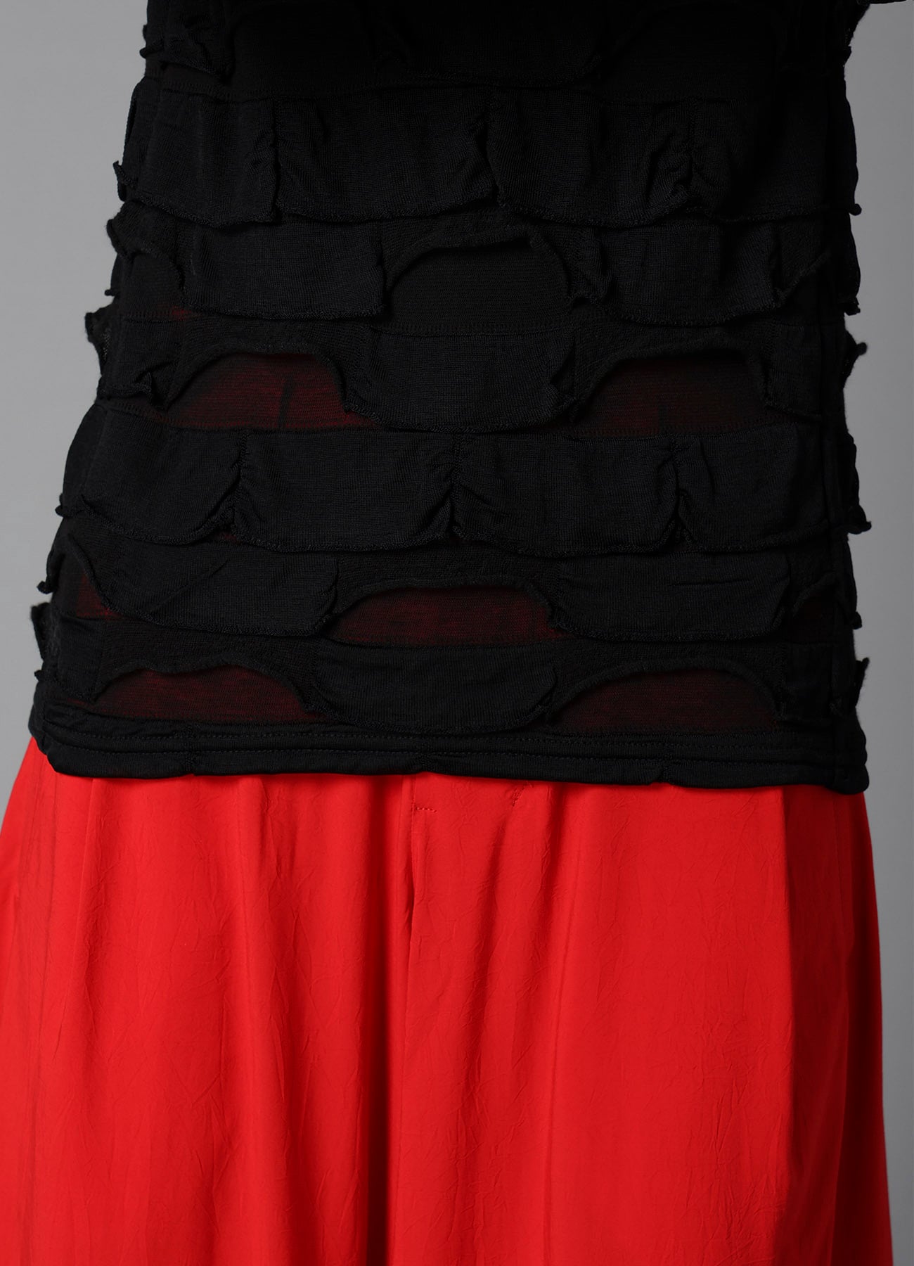 FRILLED JACQUARD  PANEL DESIGN LONG SLEEVE TEE