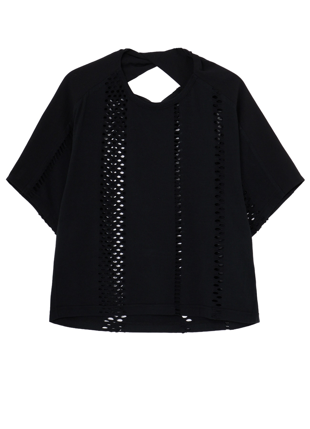 EYELET STRIPES BACK TWIST DETAIL TEE