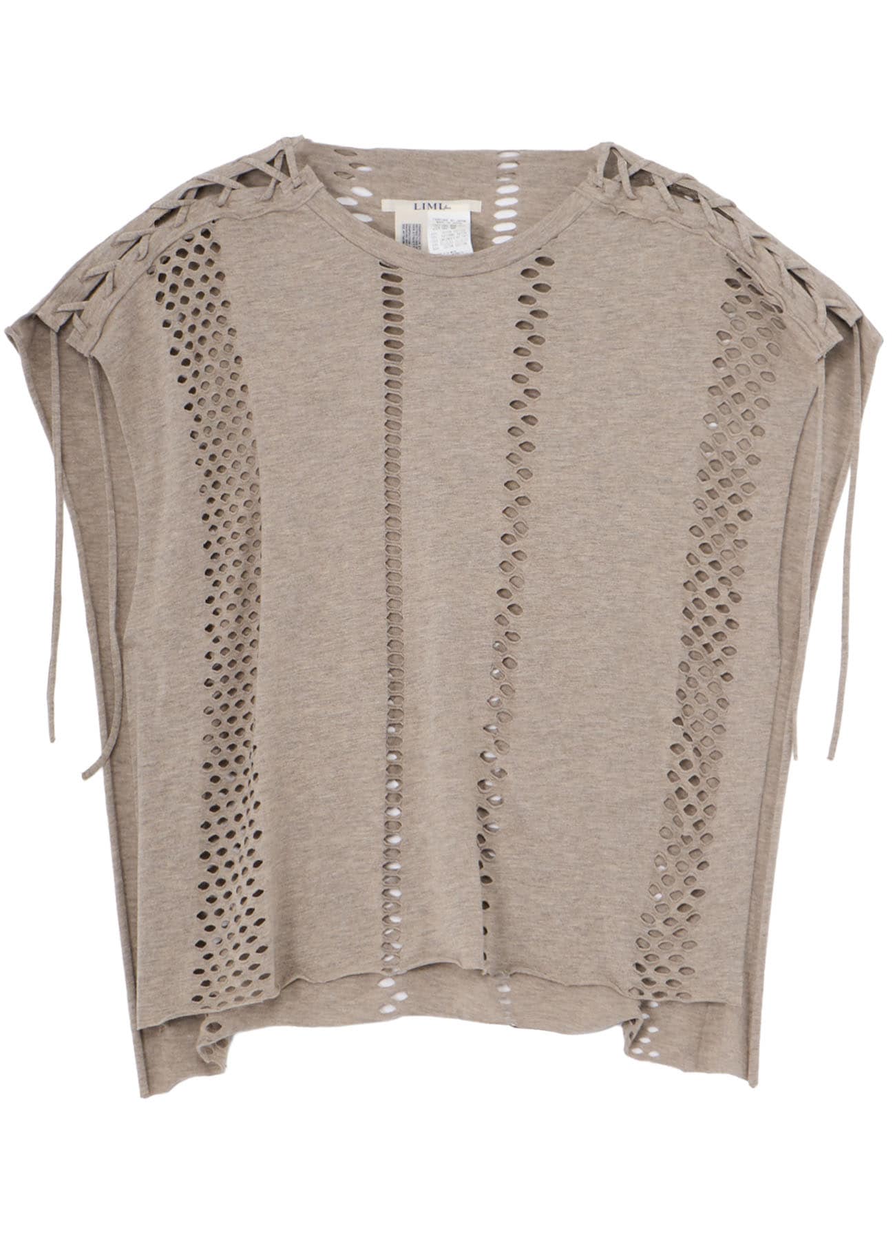 EYELET STRIPES LACE UP SQUARE TEE