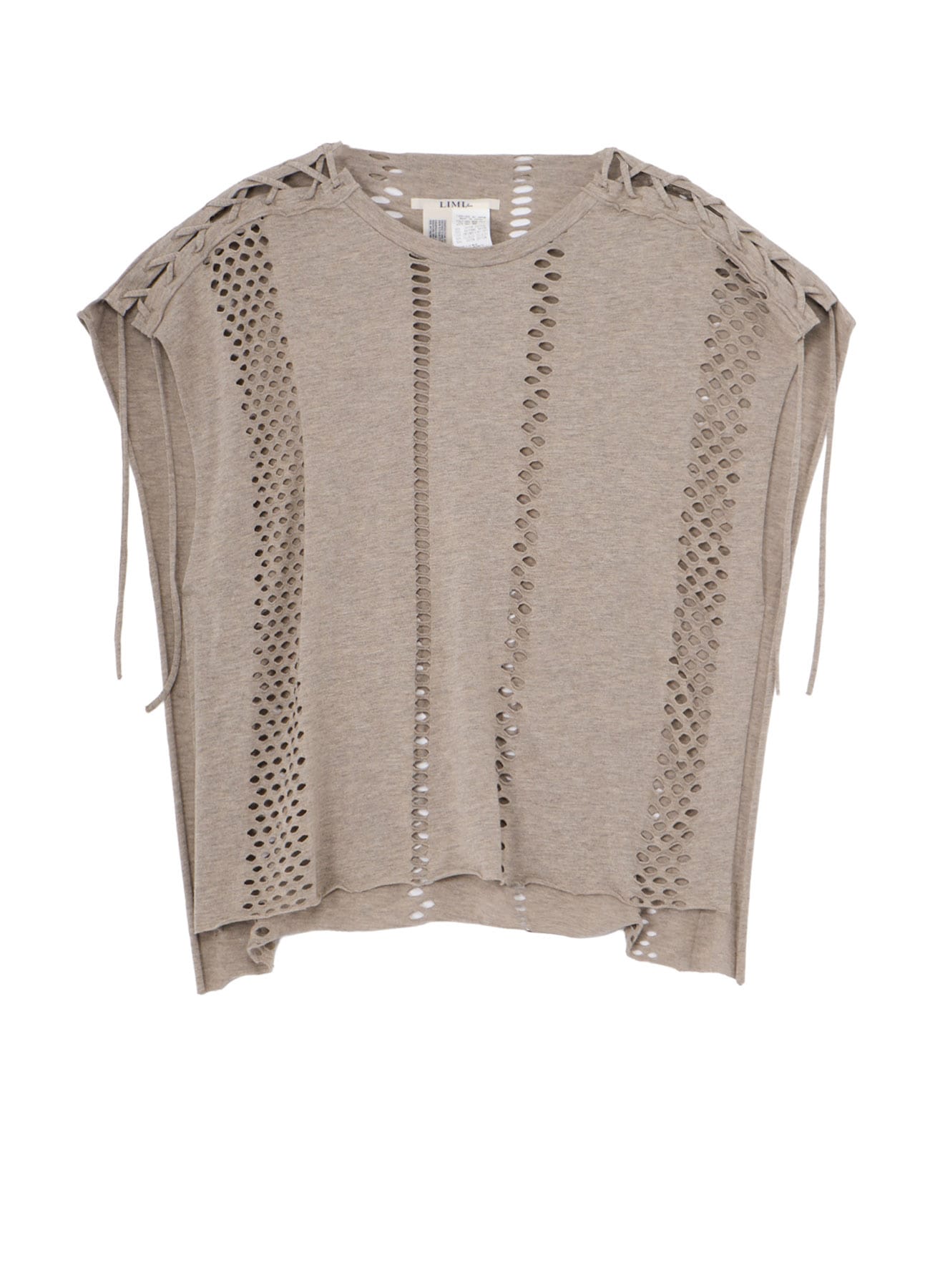 EYELET STRIPES LACE UP SQUARE TEE