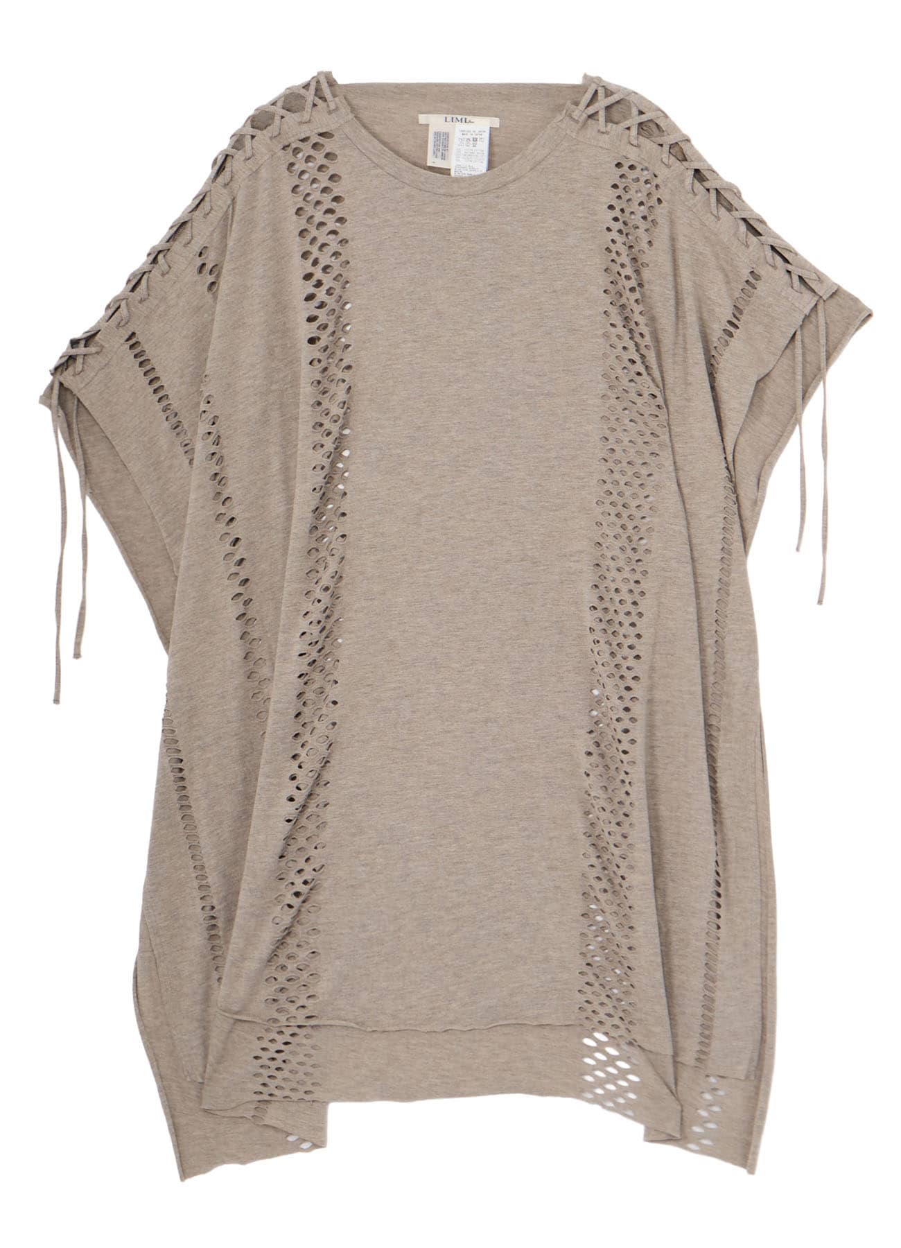 EYELET STRIPES LACE UP ASYMMETRIC TEE
