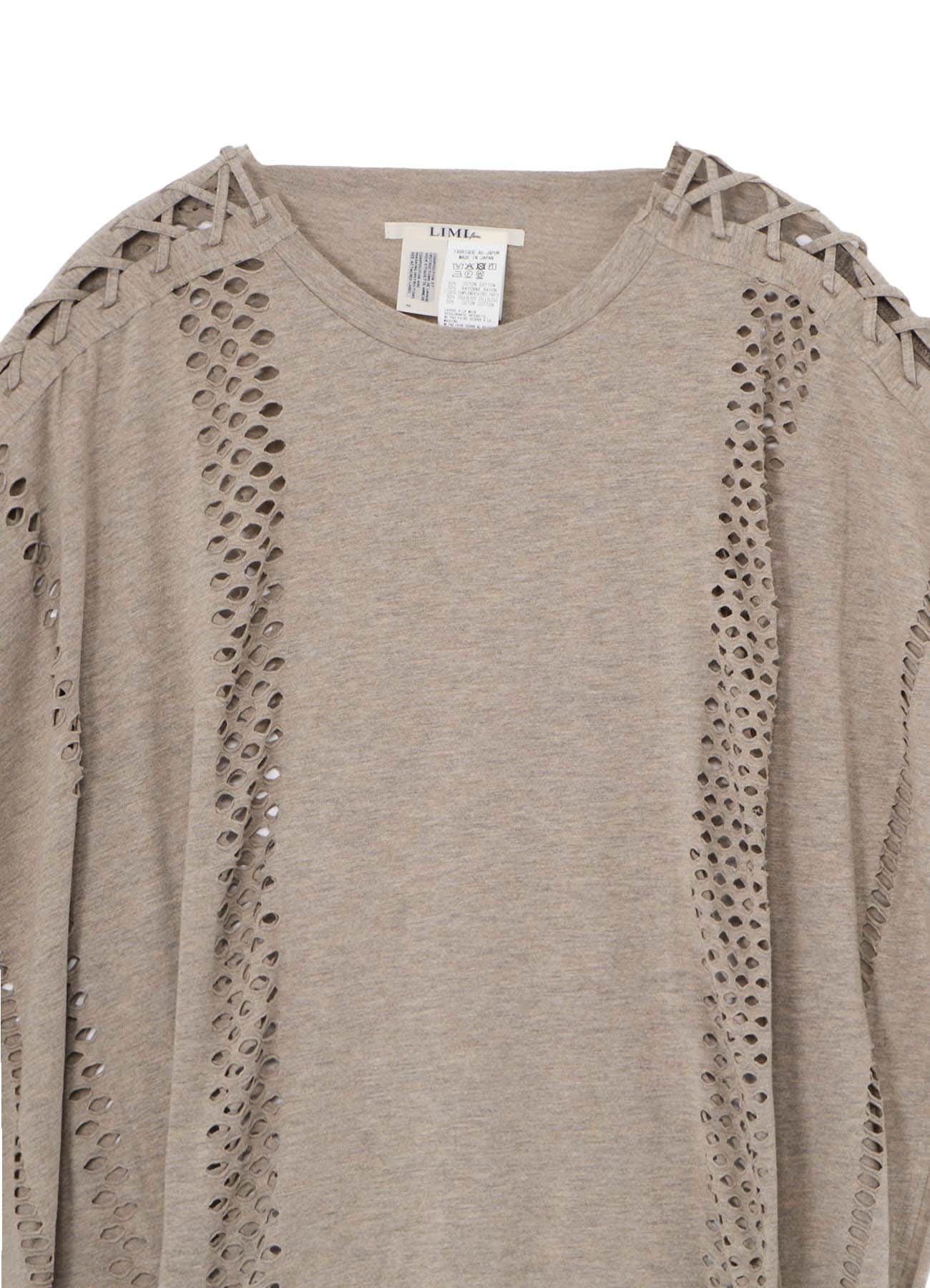EYELET STRIPES LACE UP ASYMMETRIC TEE
