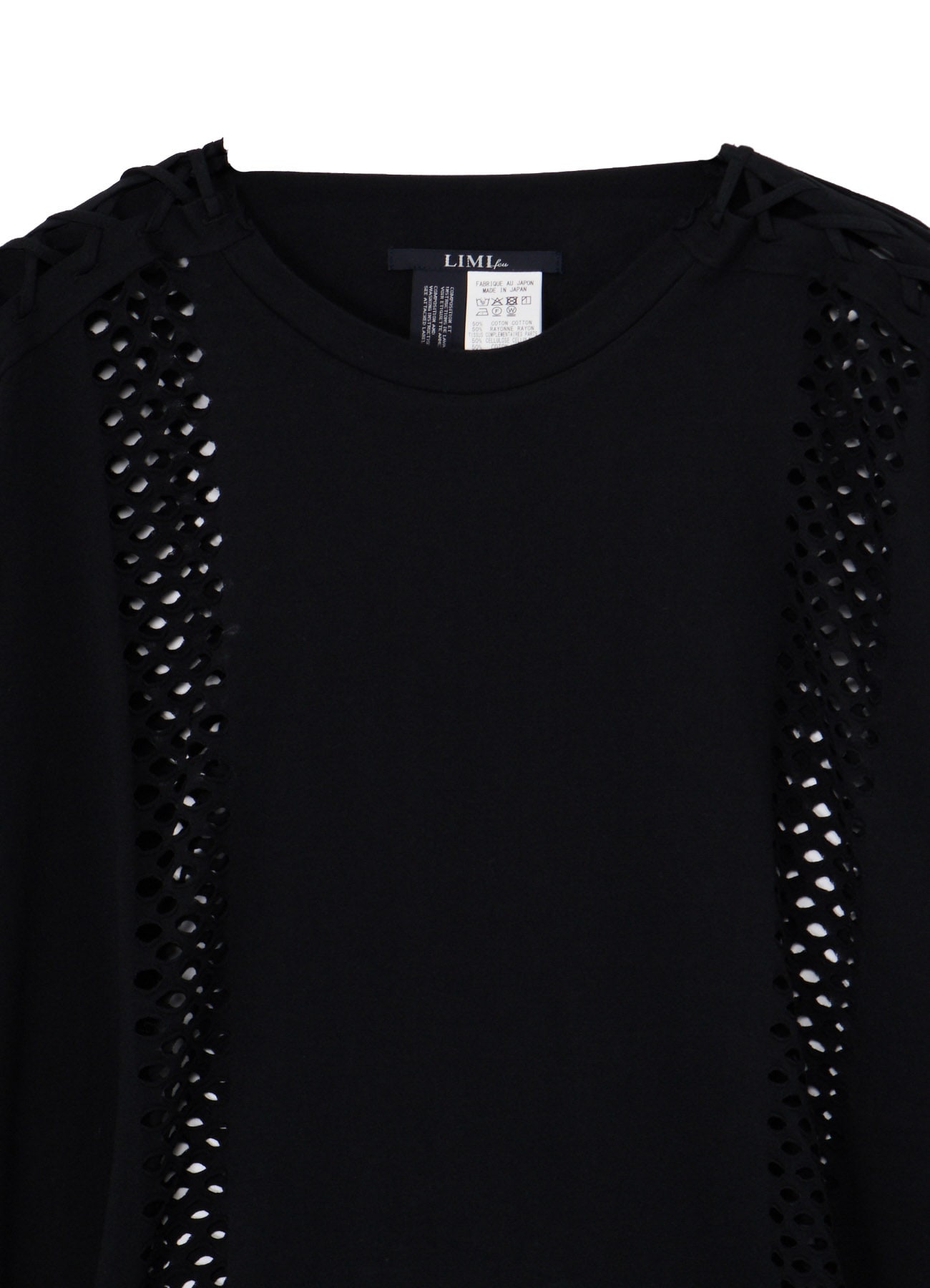 EYELET STRIPES LACE UP ASYMMETRIC TEE
