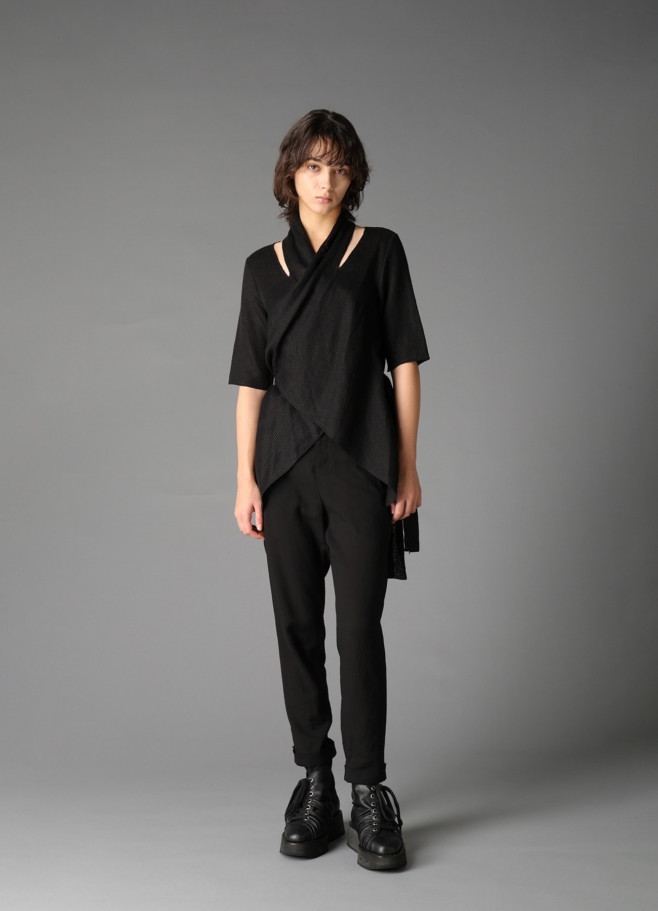 DROP-STITCH STRIPES SCARF DETAIL SHORT CARDIGAN