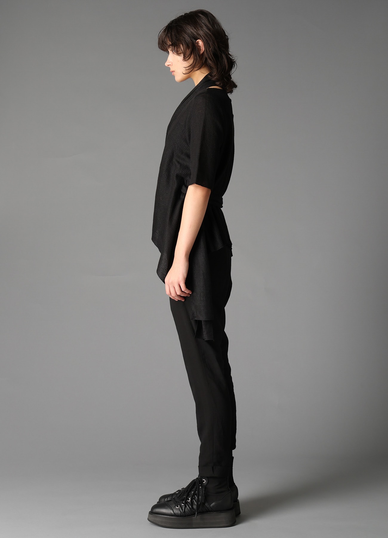 DROP-STITCH STRIPES SCARF DETAIL SHORT CARDIGAN