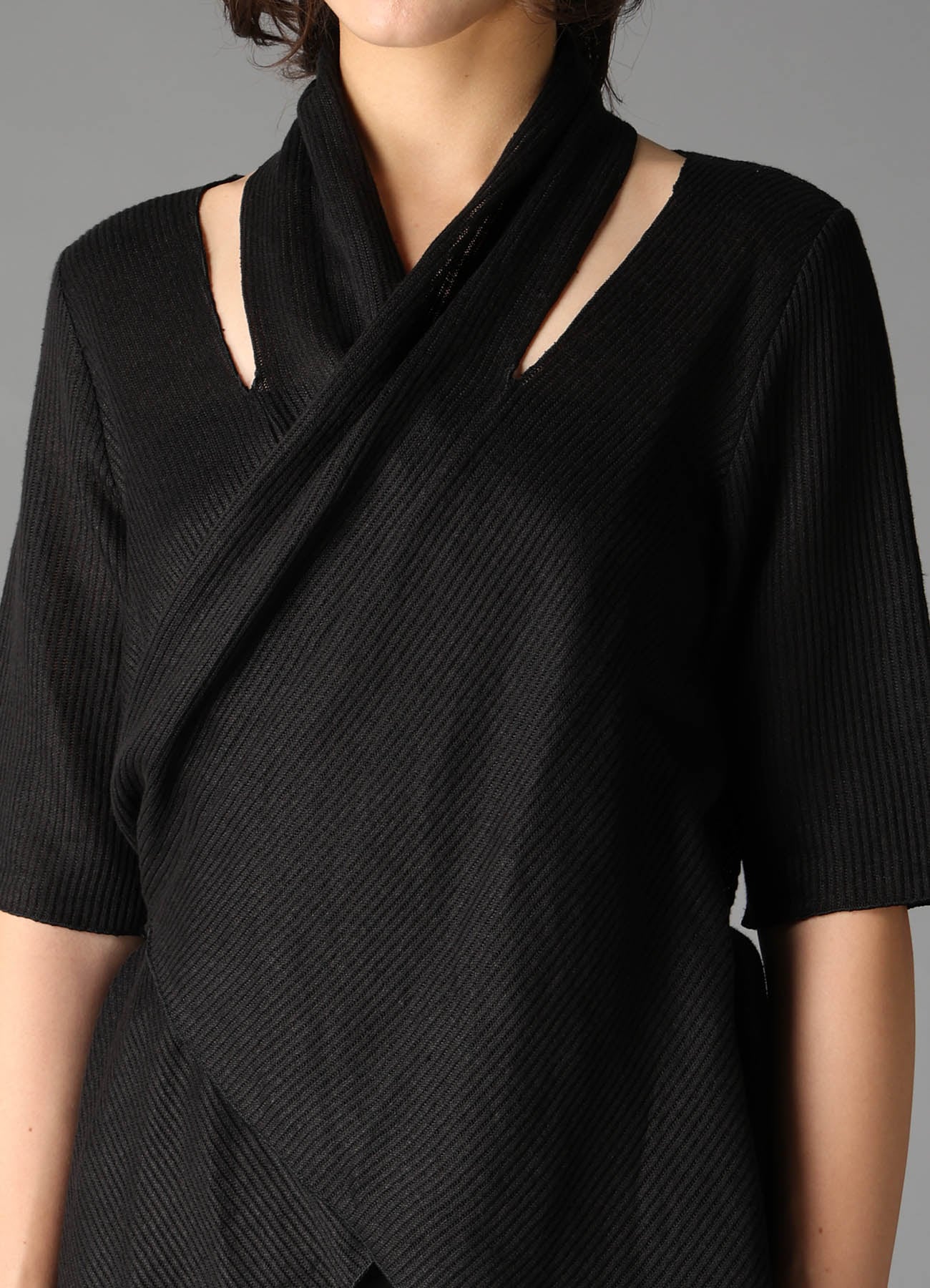 DROP-STITCH STRIPES SCARF DETAIL SHORT CARDIGAN