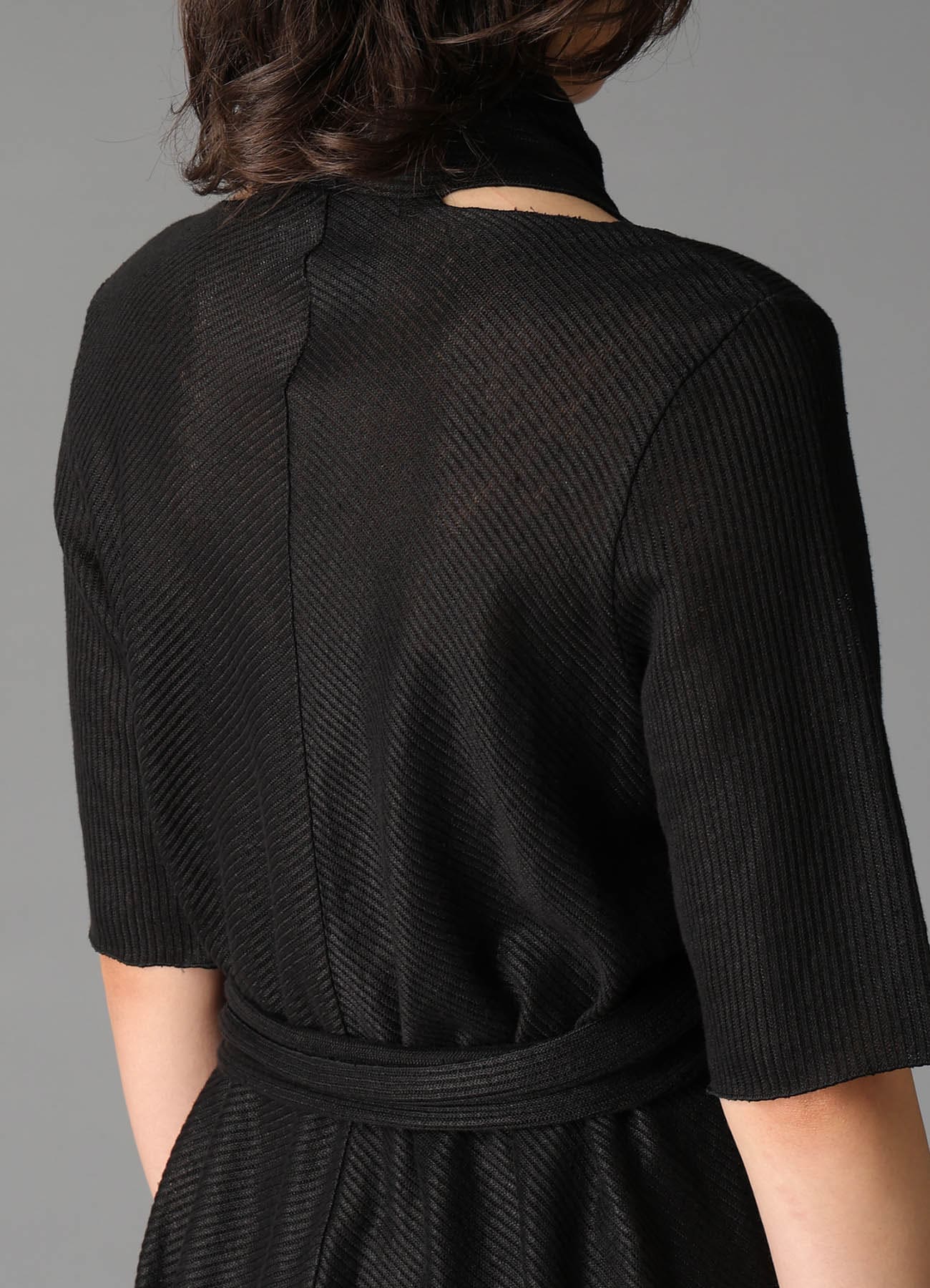 DROP-STITCH STRIPES SCARF DETAIL SHORT CARDIGAN