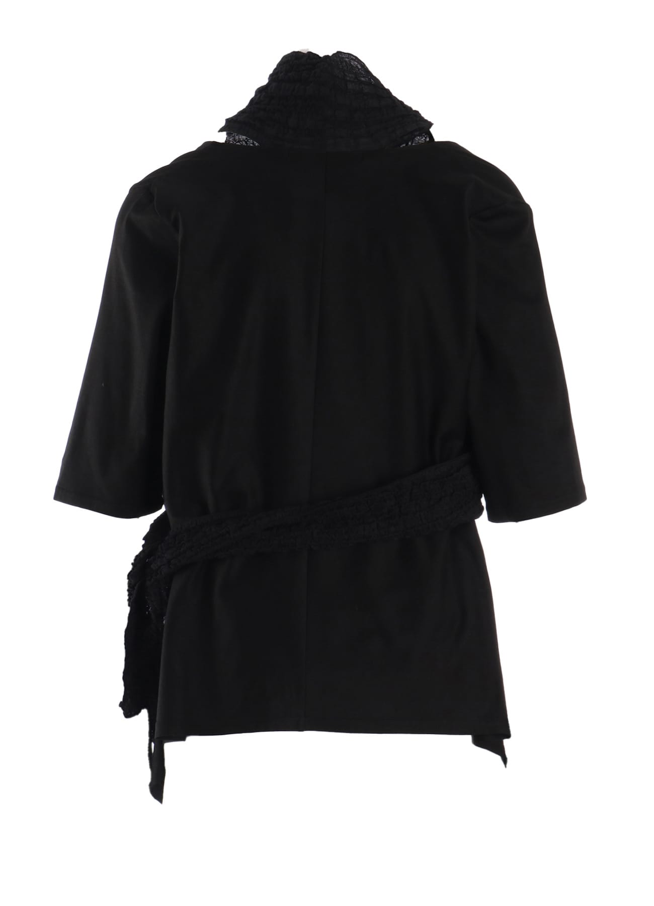 SINGLE JERSEY+SHRINKED LACE SCARF DETAIL SHORT CARDIGAN