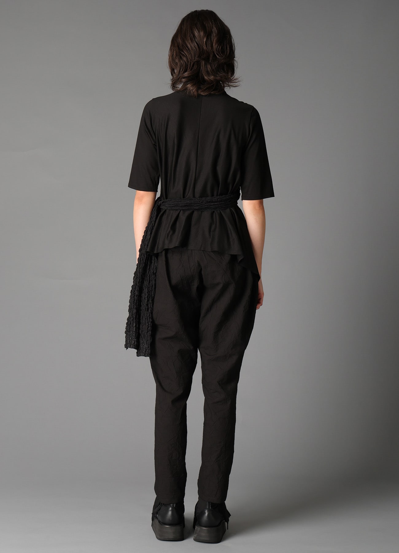 SINGLE JERSEY+SHRINKED LACE SCARF DETAIL SHORT CARDIGAN