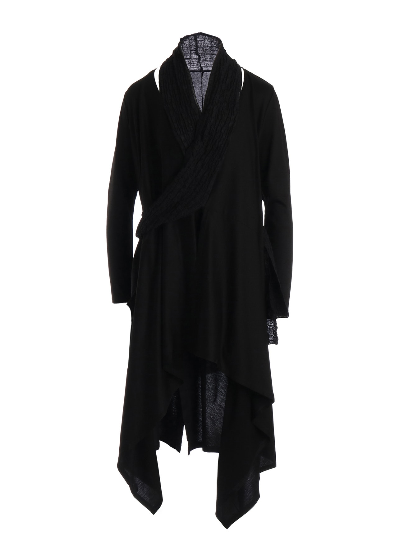 SINGLE JERSEY+SHRINKED LACE SCARF DETAIL LONG CARDIGAN A