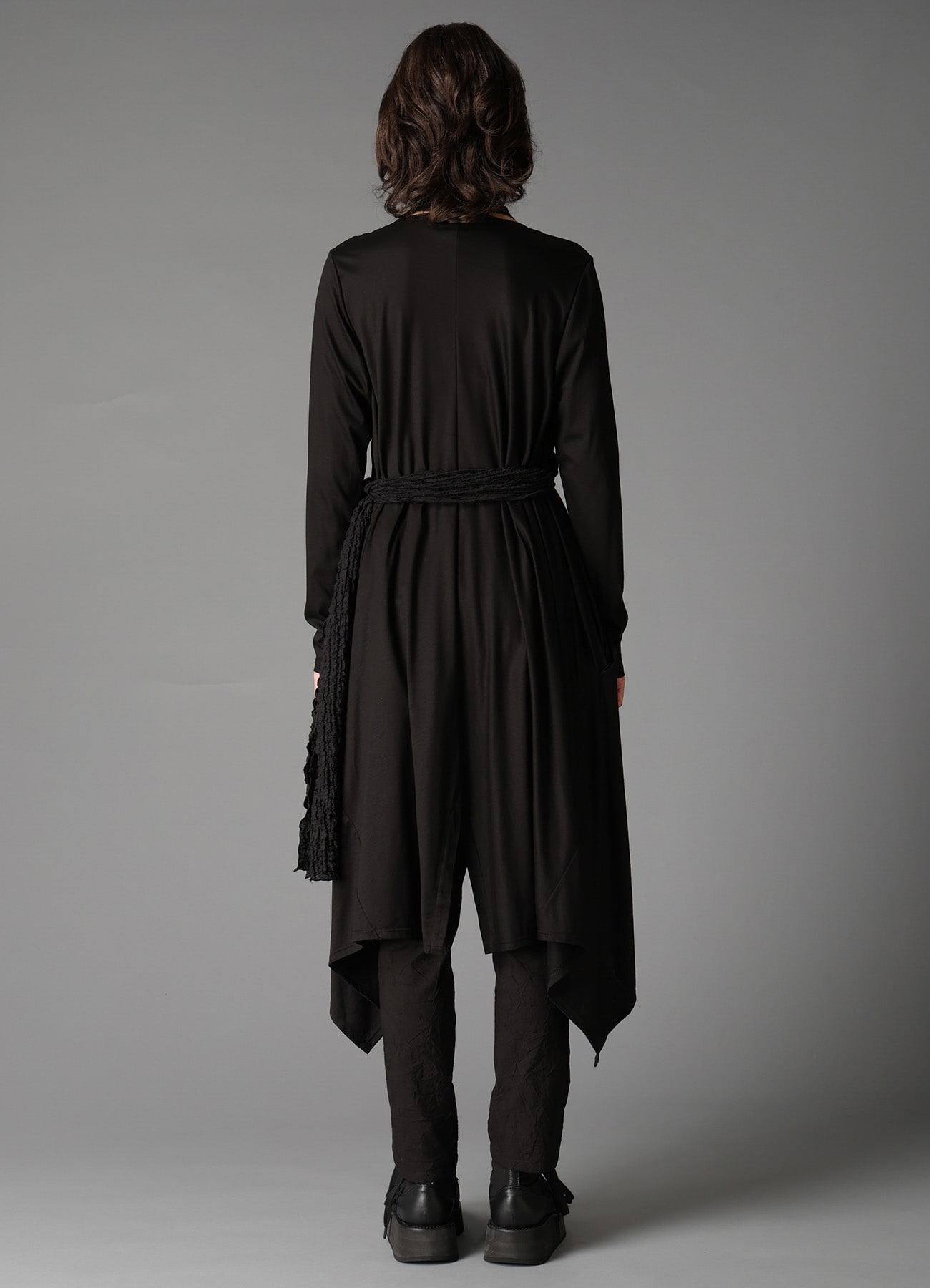 SINGLE JERSEY+SHRINKED LACE SCARF DETAIL LONG CARDIGAN A