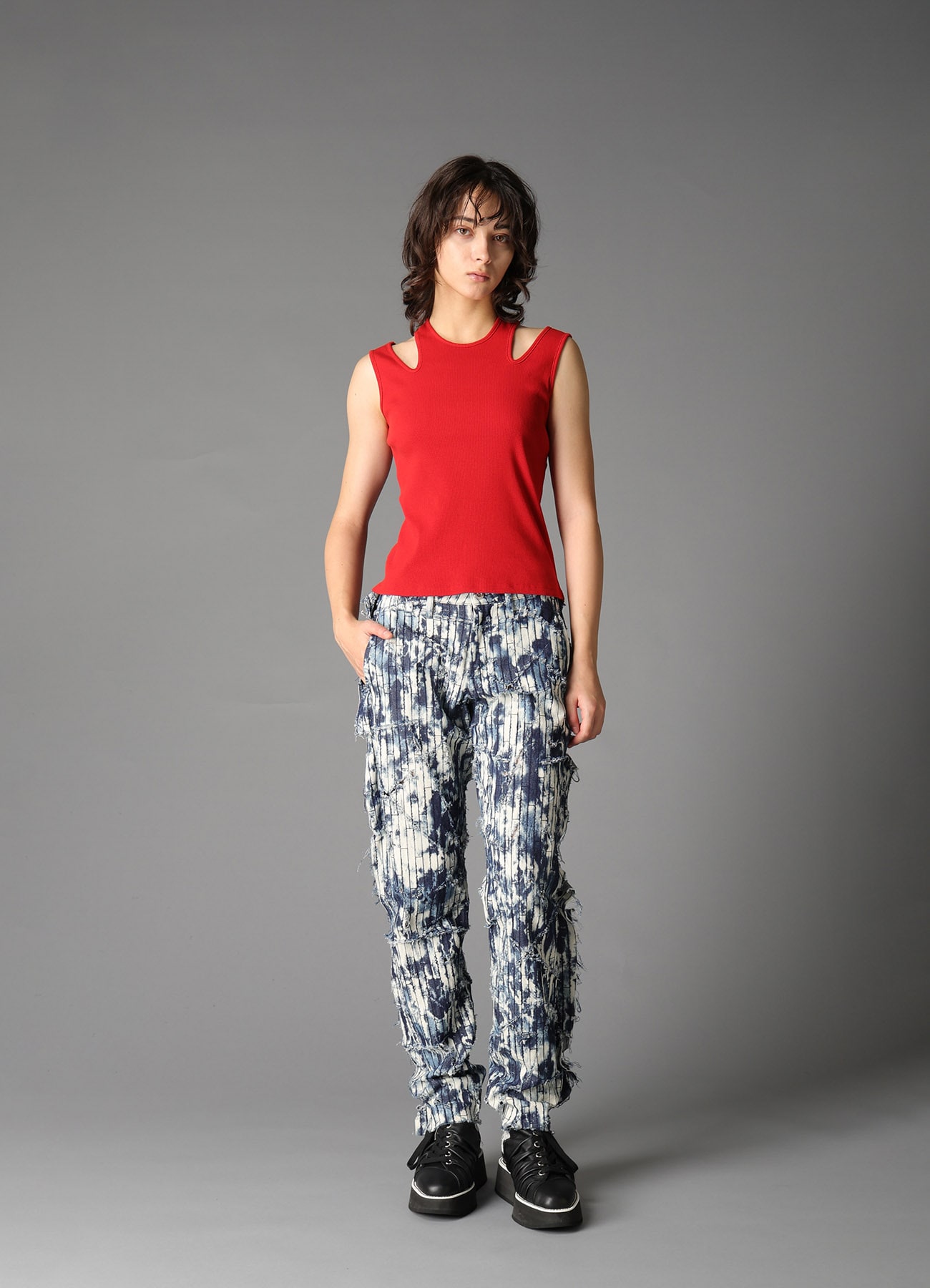 COTTON RIB SHOULDER SLIT TANK TOP