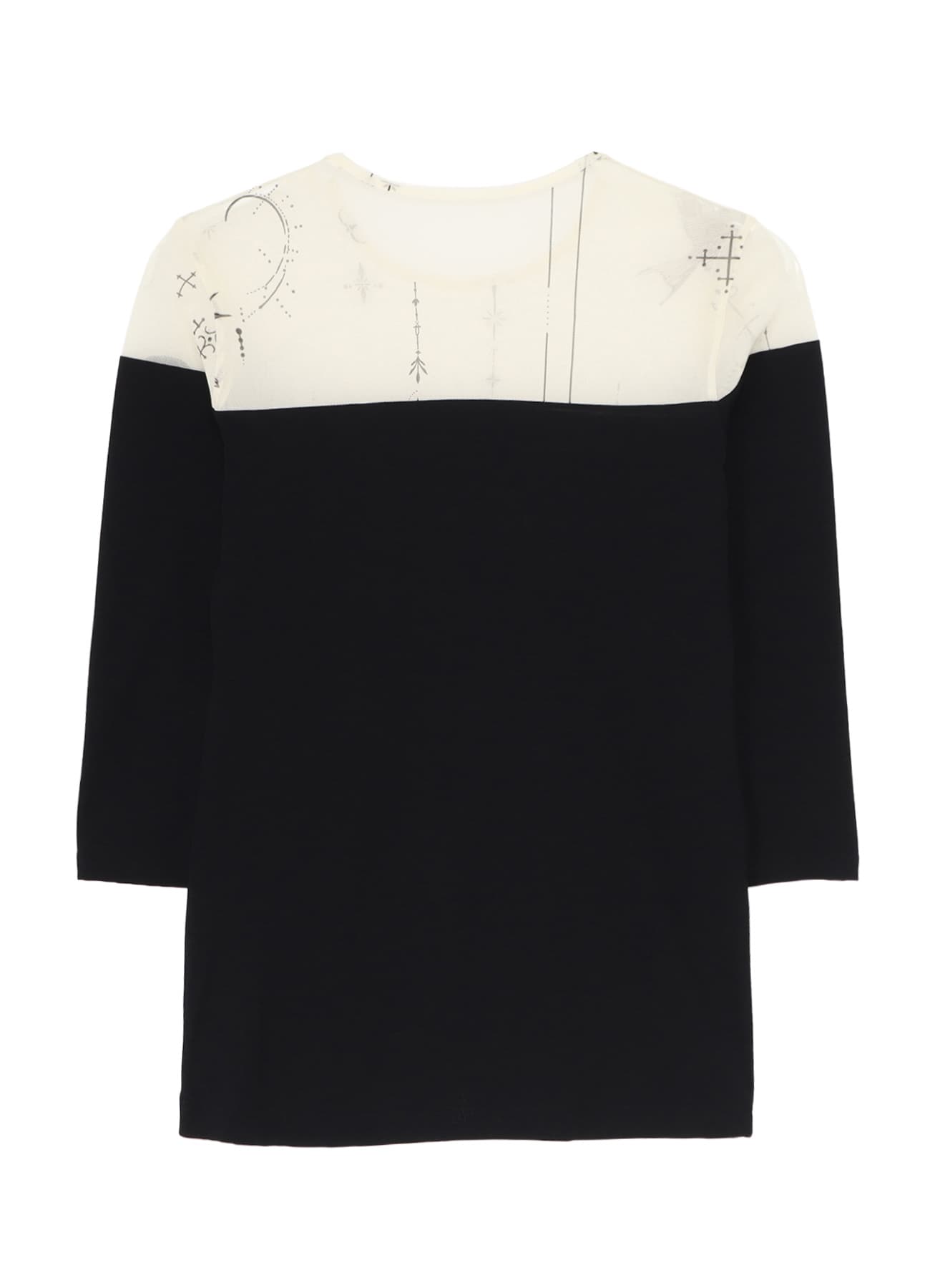 TATTOO PRINT+SINGLE JERSEY PANEL 3/4 SLEEVE TEE