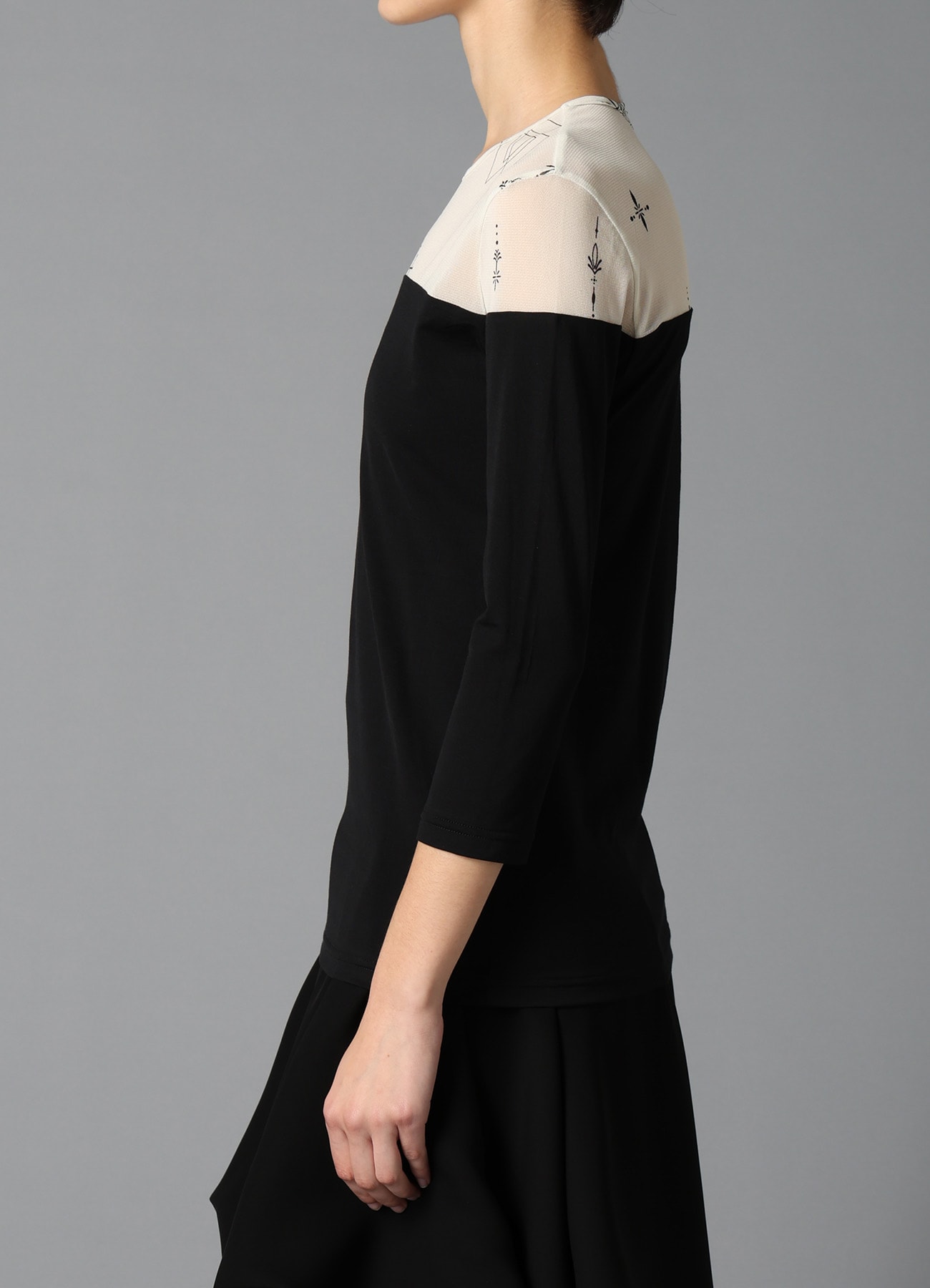 TATTOO PRINT+SINGLE JERSEY PANEL 3/4 SLEEVE TEE