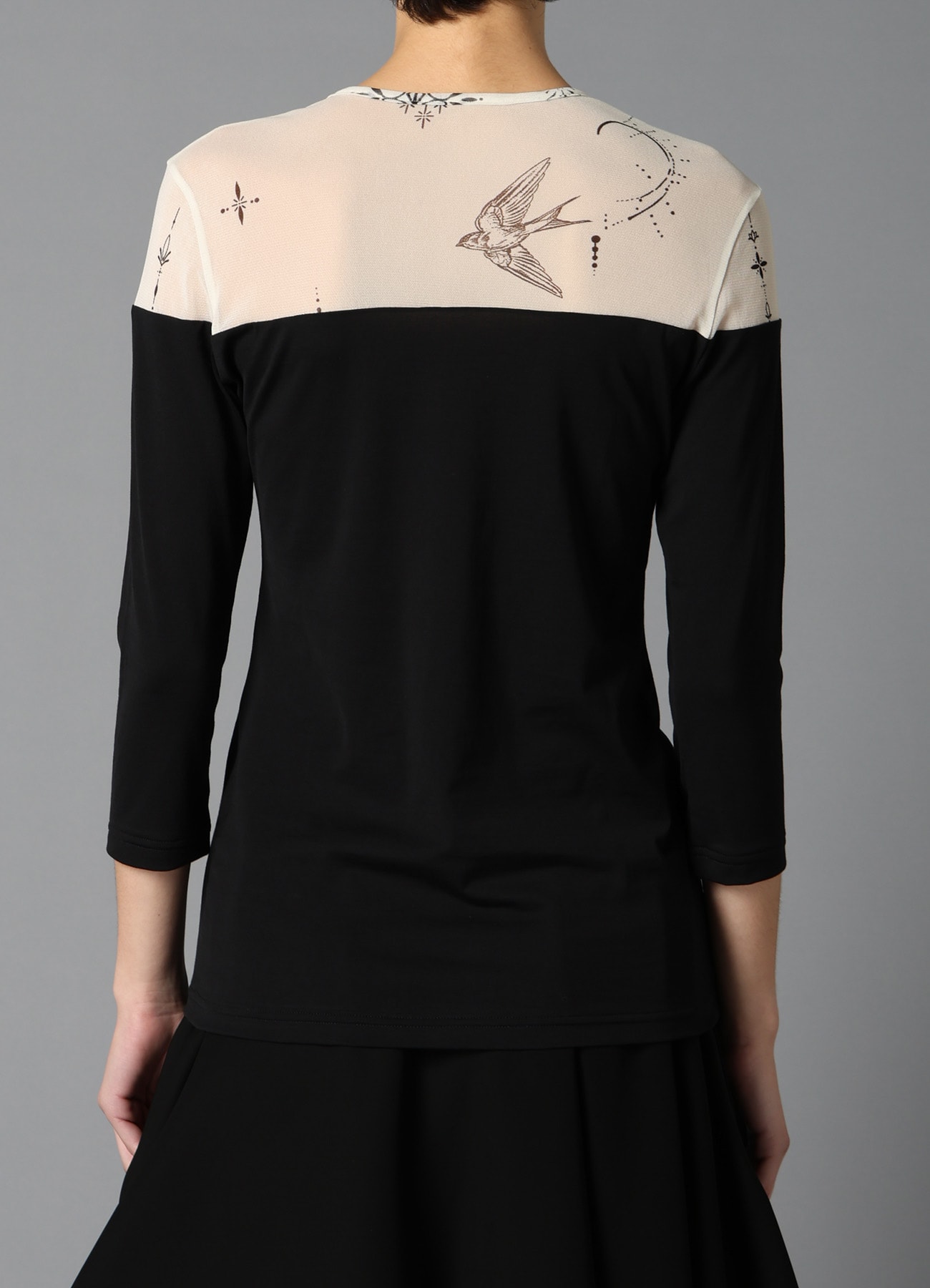 TATTOO PRINT+SINGLE JERSEY PANEL 3/4 SLEEVE TEE