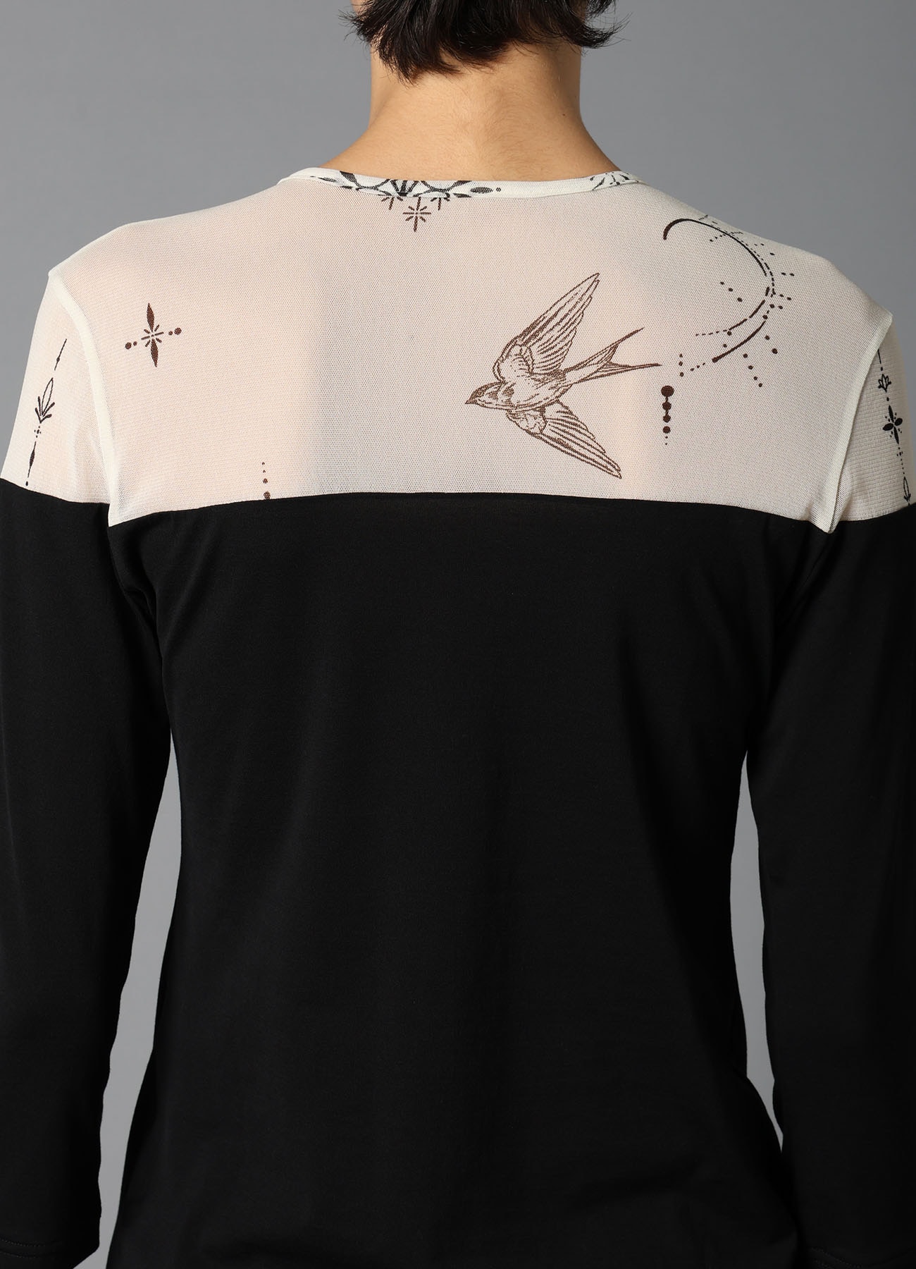 TATTOO PRINT+SINGLE JERSEY PANEL 3/4 SLEEVE TEE