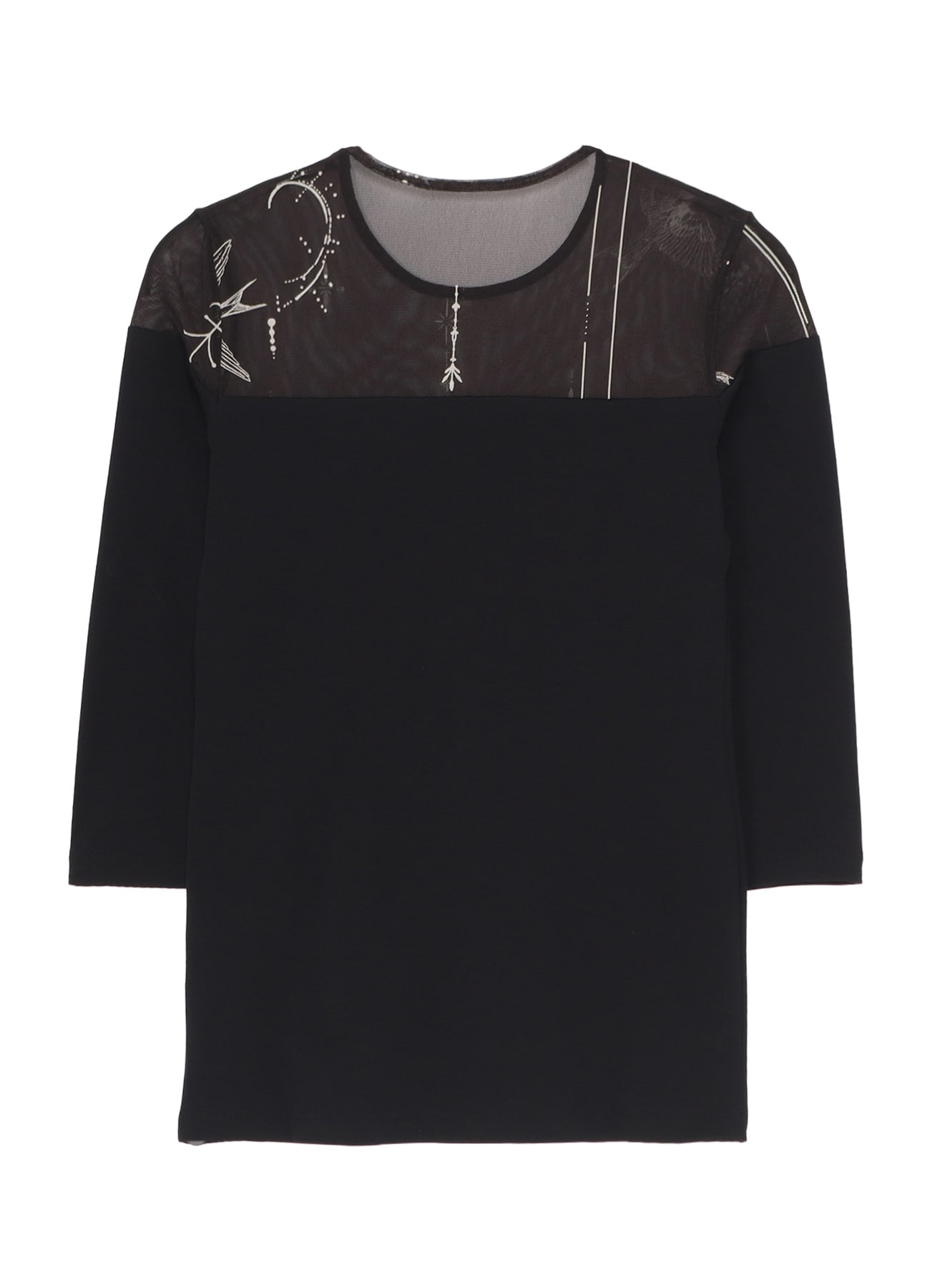 TATTOO PRINT+SINGLE JERSEY PANEL 3/4 SLEEVE TEE