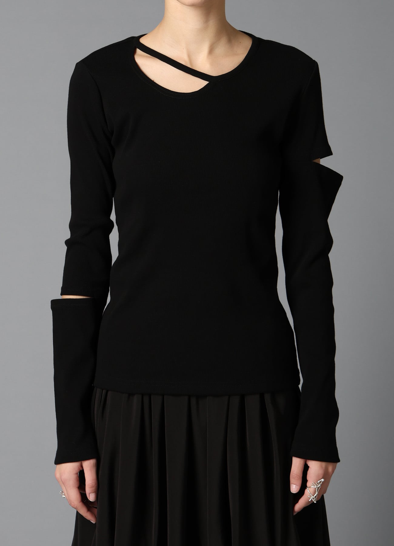 COTTON RIB LONG SLEEVE SLIT TEE