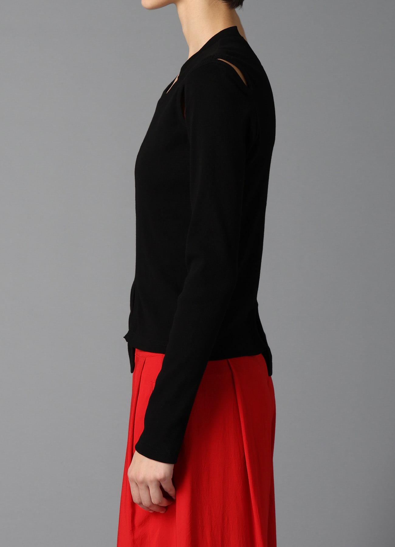 COTTON RIB ASYMMETRIC LONG SLEEVE TEE