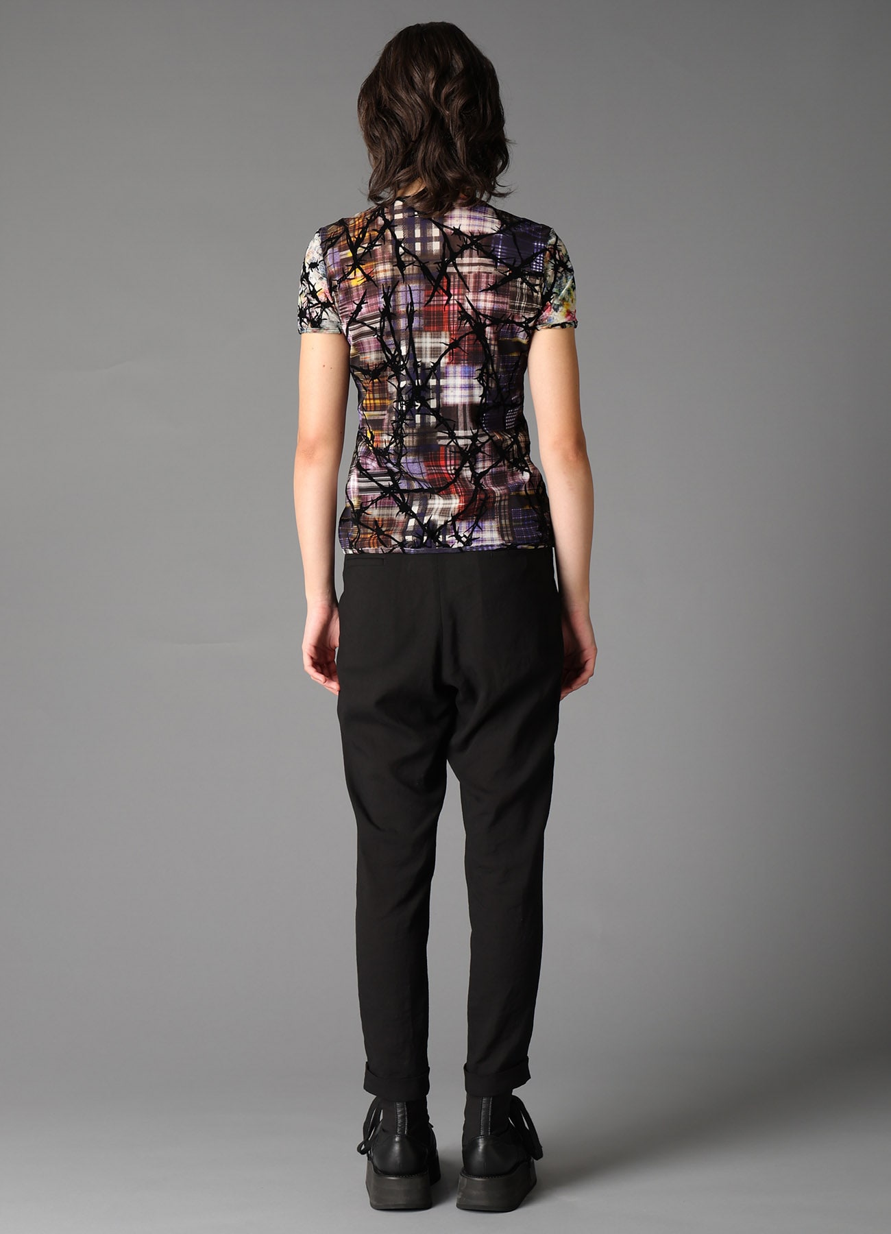 CHECK + FLORAL COMBINATION TIGHT SHORT SLEEVE T-SHIRT