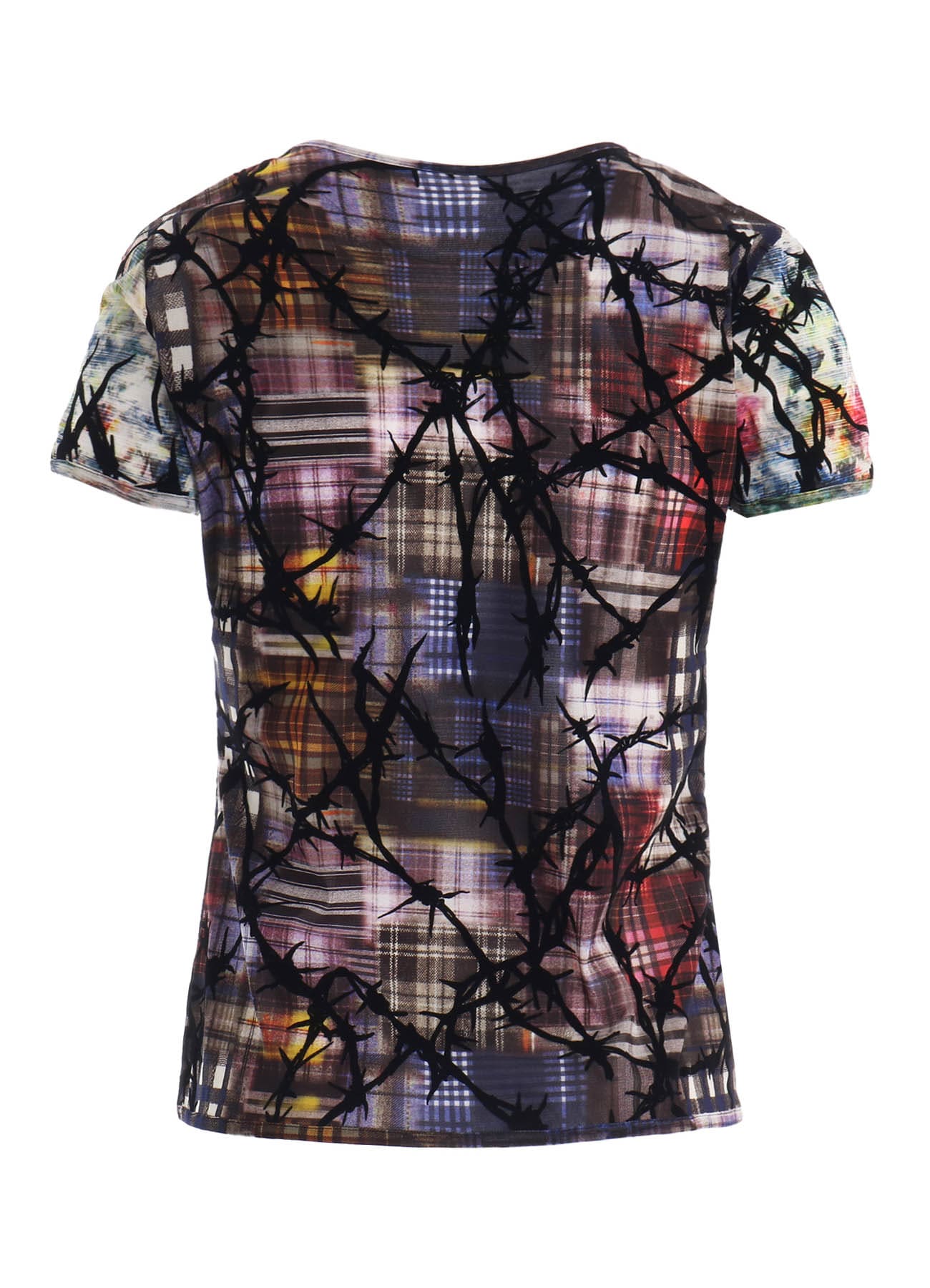 CHECK + FLORAL COMBINATION TIGHT SHORT SLEEVE T-SHIRT