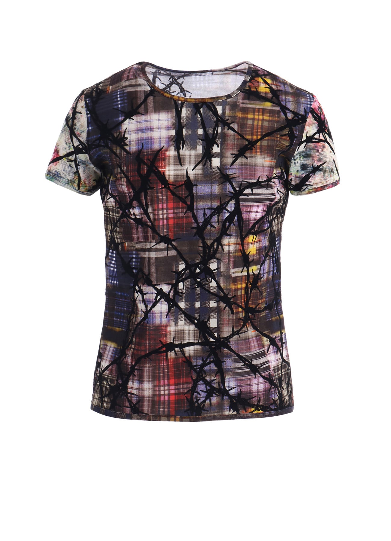 CHECK + FLORAL COMBINATION TIGHT SHORT SLEEVE T-SHIRT
