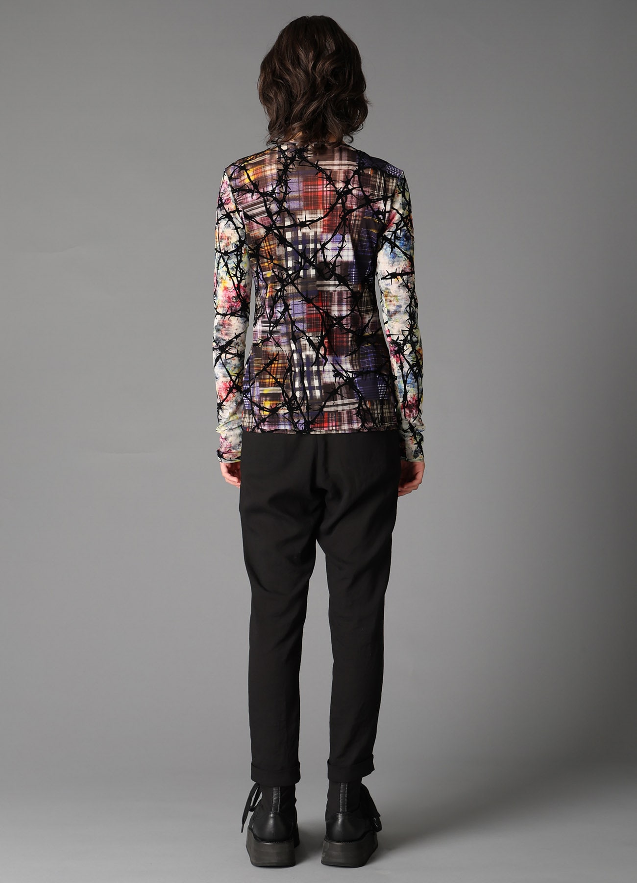 CHECK + FLORAL COMBINATION  TIGHT LONG SLEEVE T