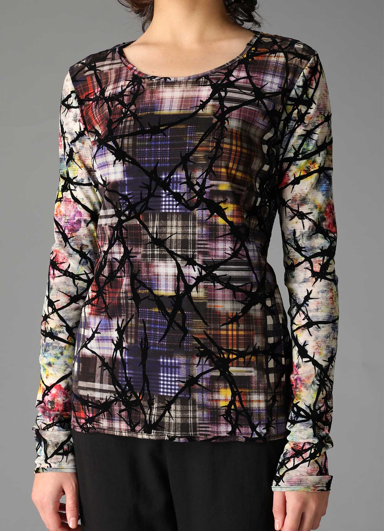 CHECK + FLORAL COMBINATION  TIGHT LONG SLEEVE T