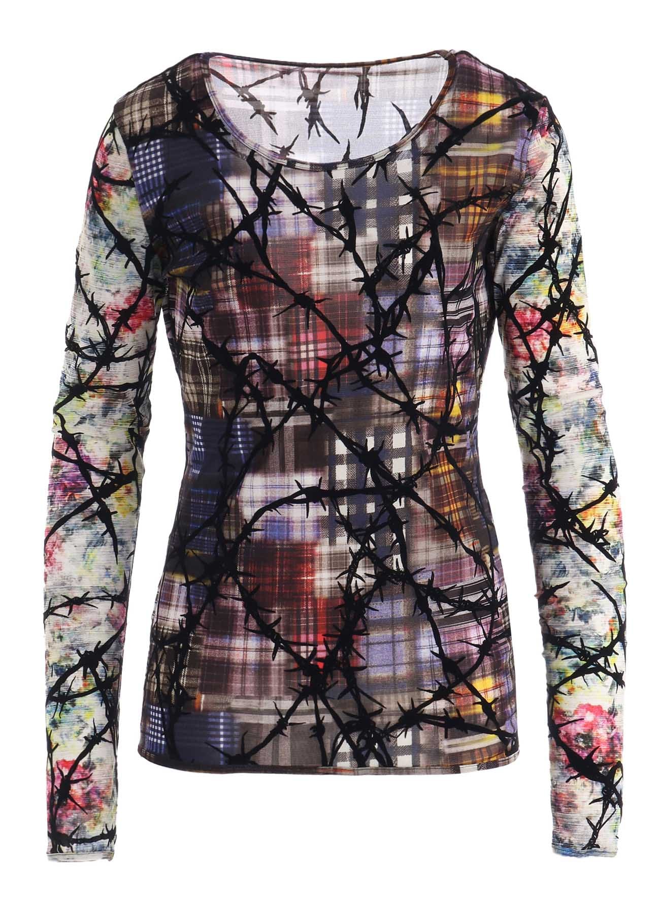 CHECK + FLORAL COMBINATION  TIGHT LONG SLEEVE T