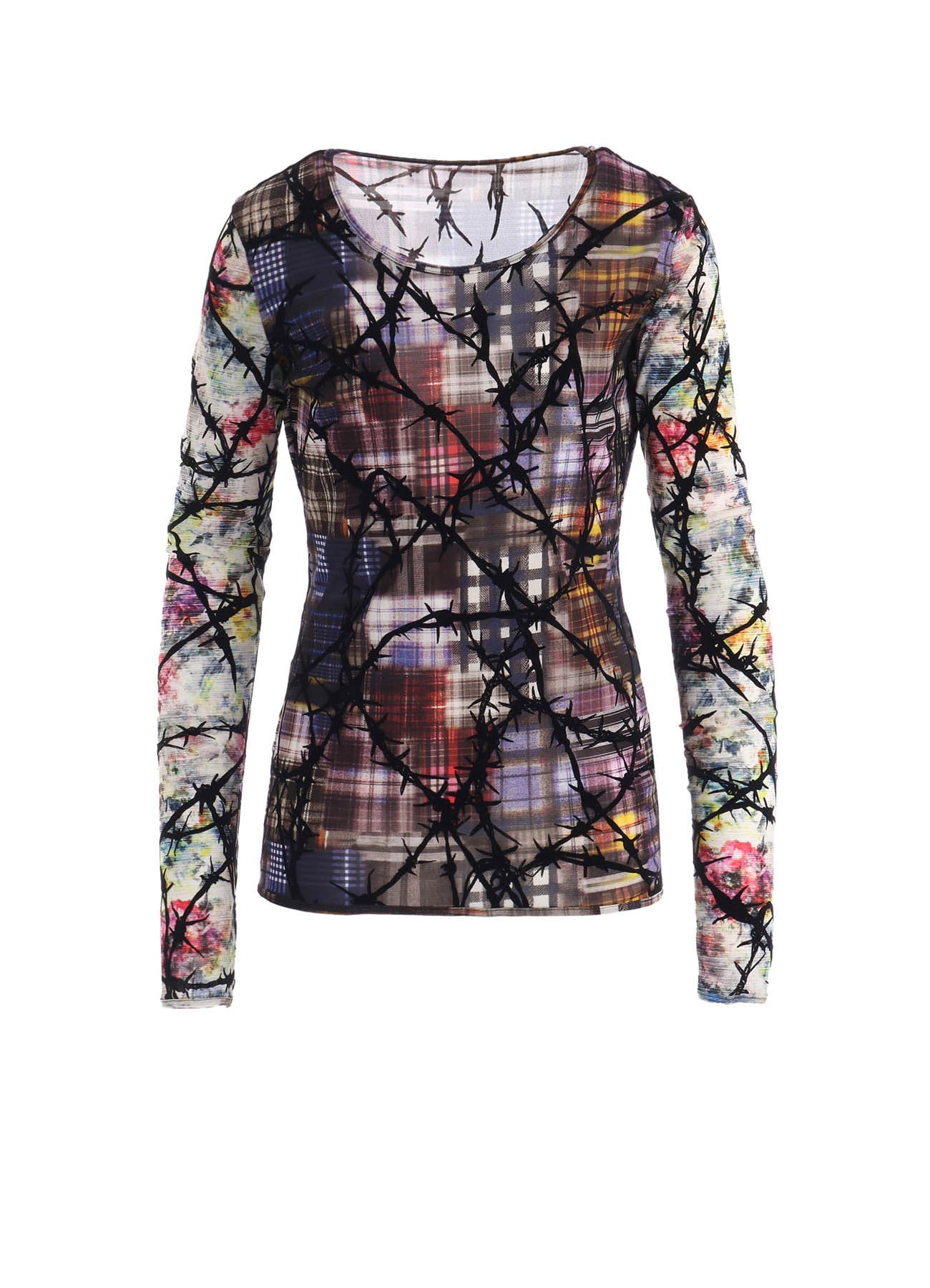 CHECK + FLORAL COMBINATION  TIGHT LONG SLEEVE T