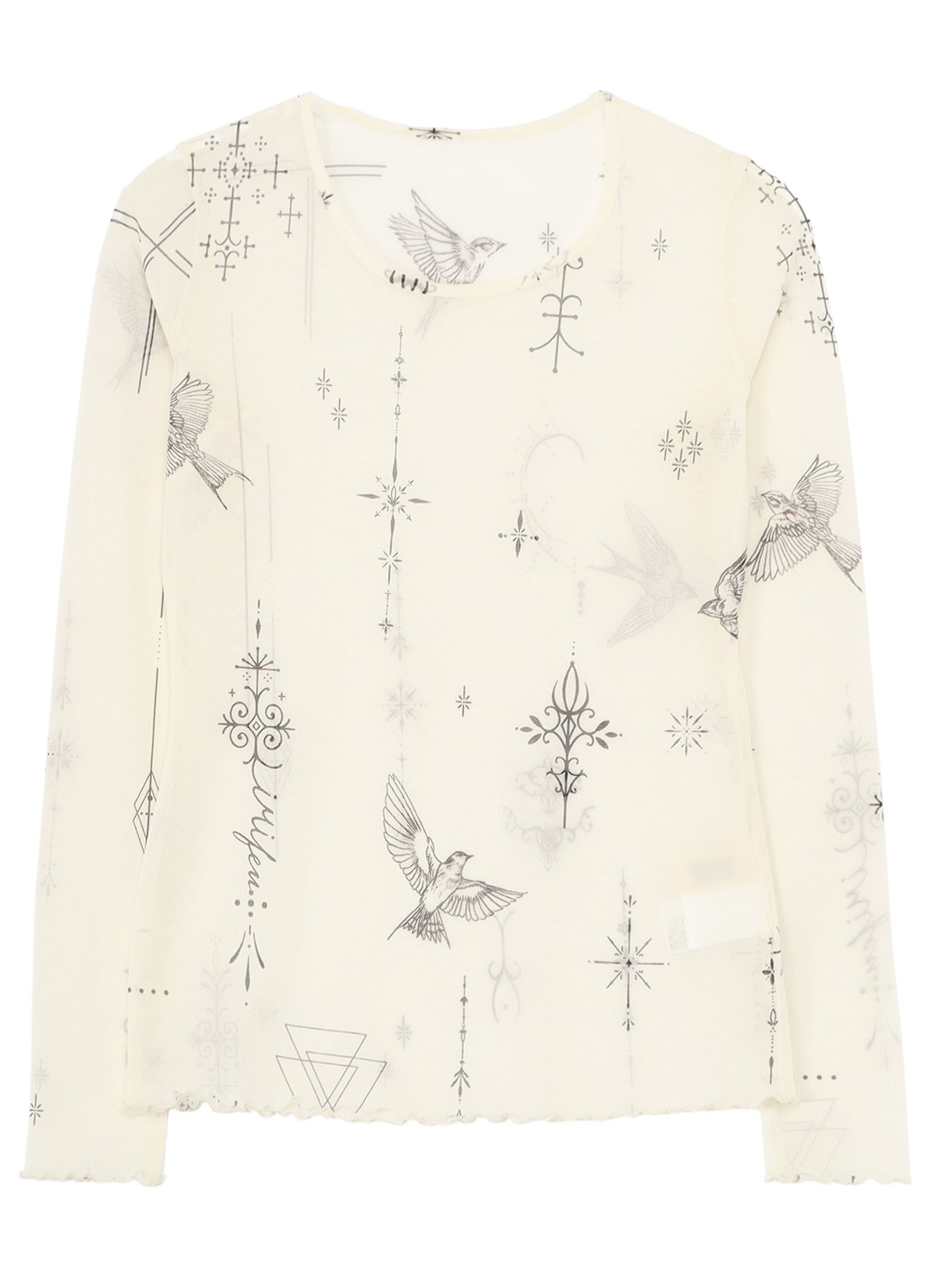TATTOO PRINTED TULLE TIGHT LONG SLEEVE T