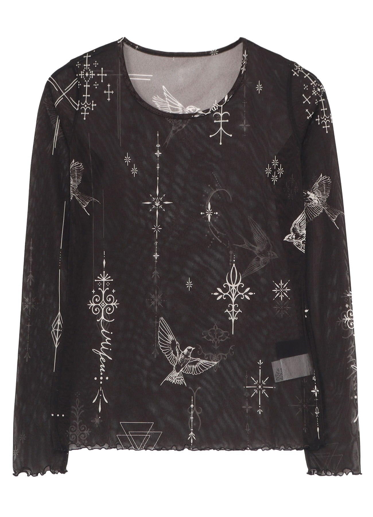 TATTOO PRINTED TULLE TIGHT LONG SLEEVE T