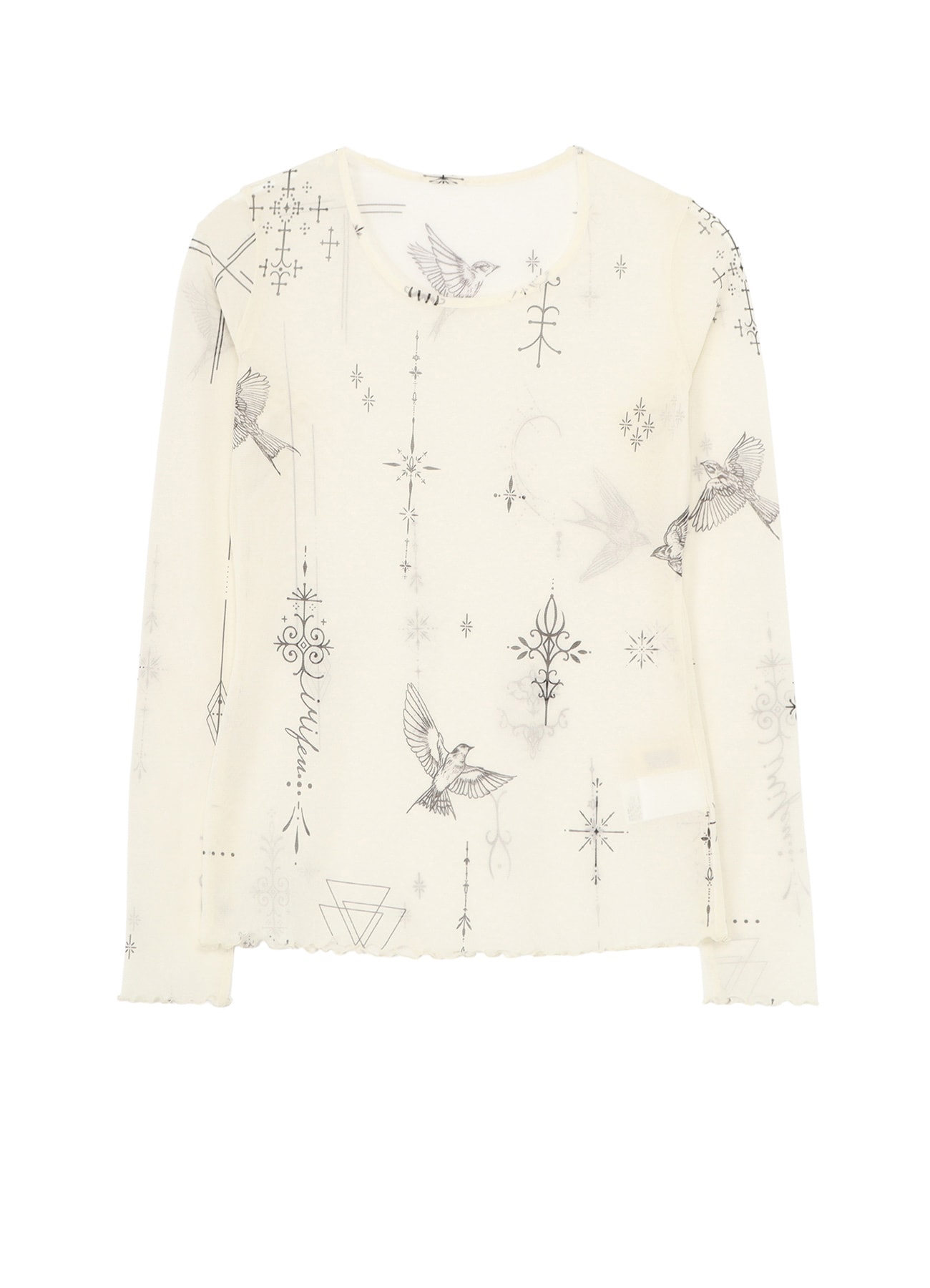TATTOO PRINTED TULLE TIGHT LONG SLEEVE T